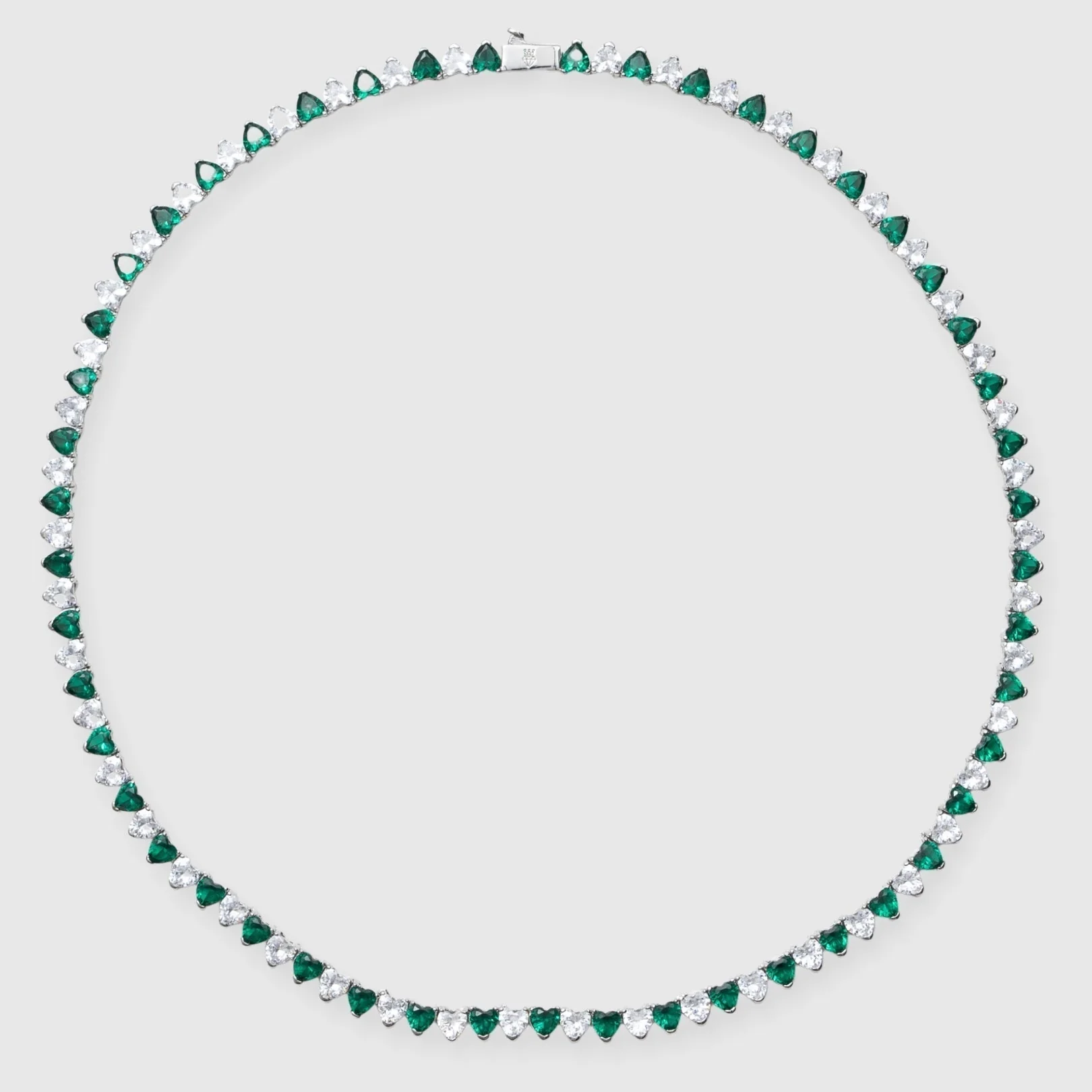 5mm WHITE & GREEN HEART TENNIS CHAIN - WHITE GOLD - Image 5