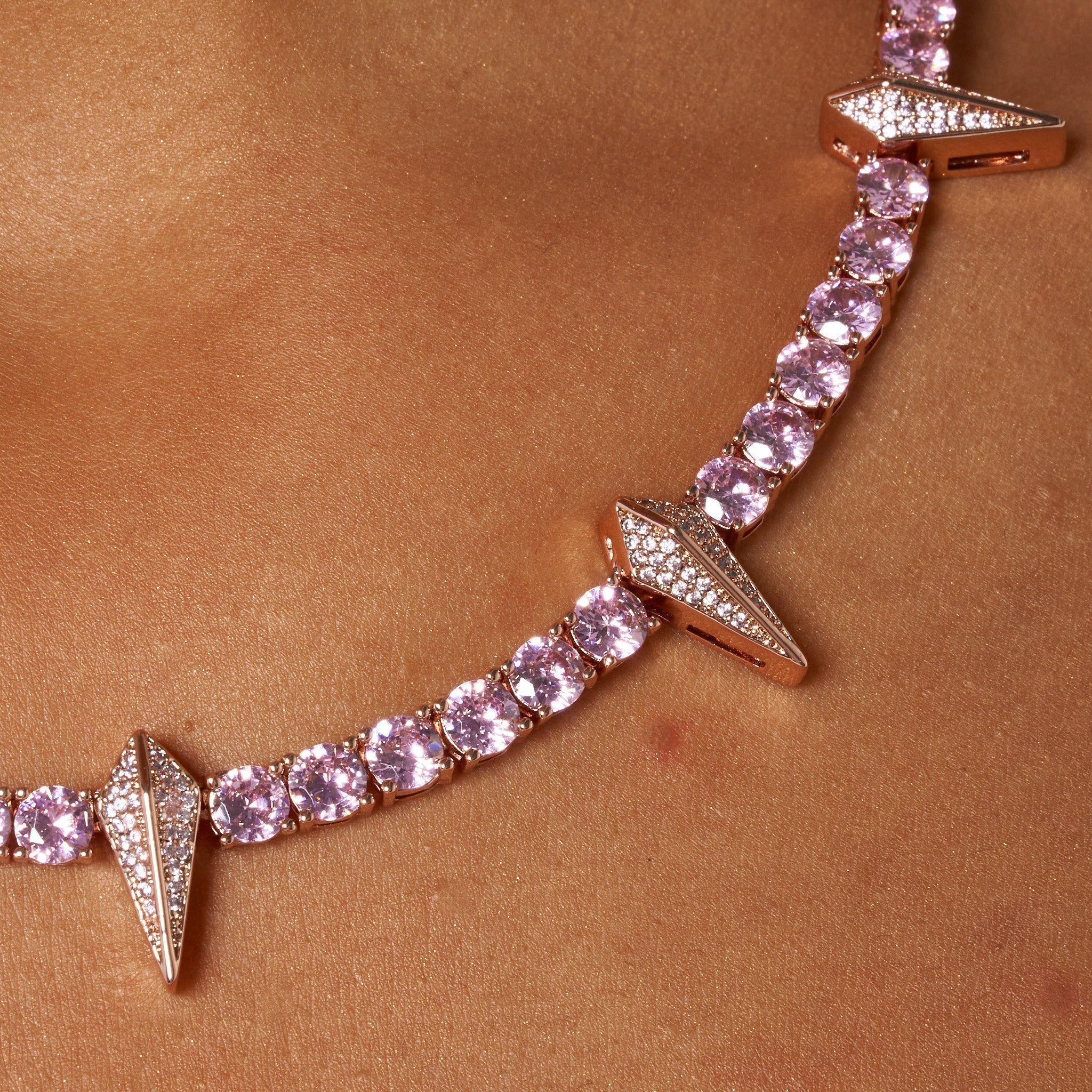5mm PAVE SPIKE TENNIS CHAIN - PINK - Image 3