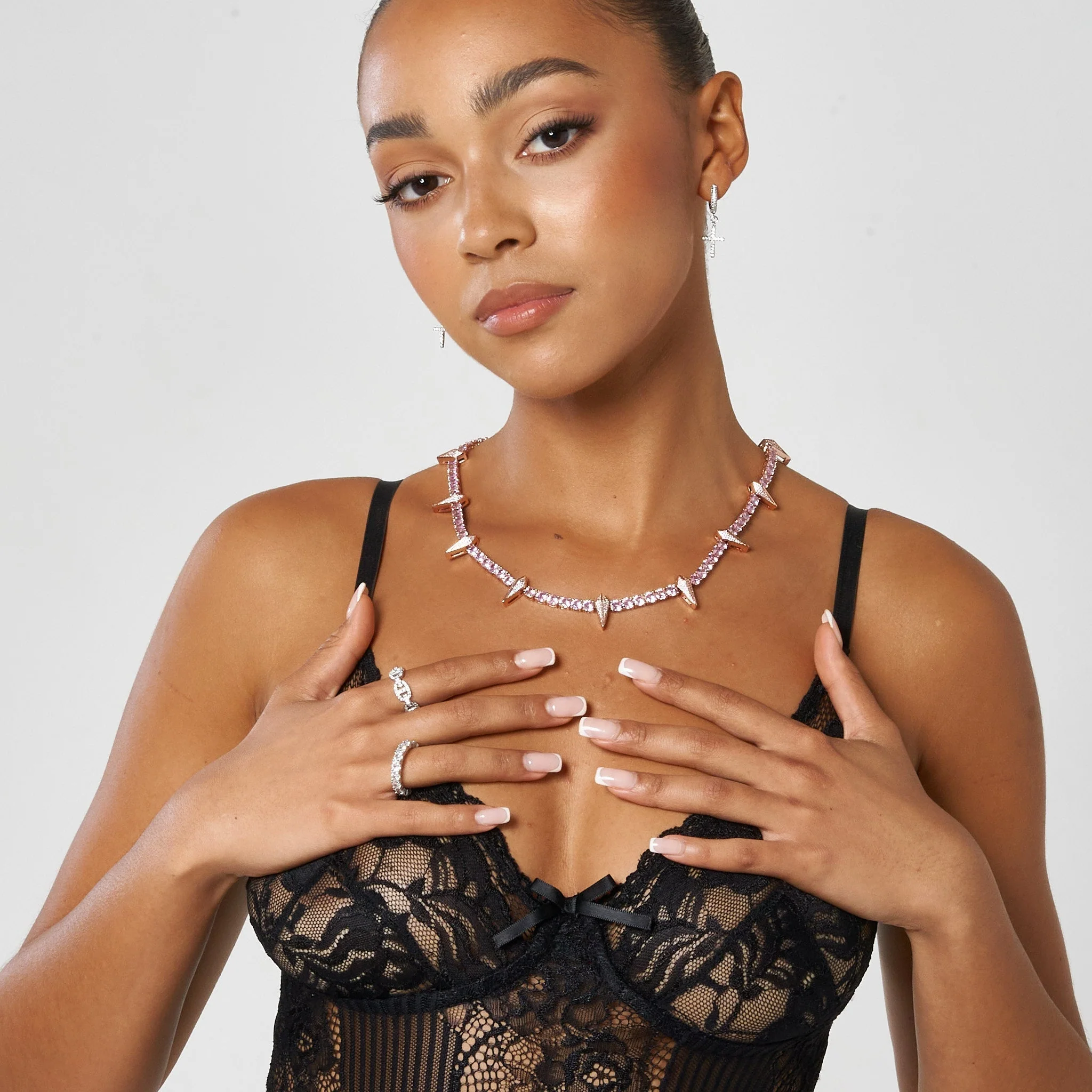 5mm PAVE SPIKE TENNIS CHAIN - PINK - Image 5