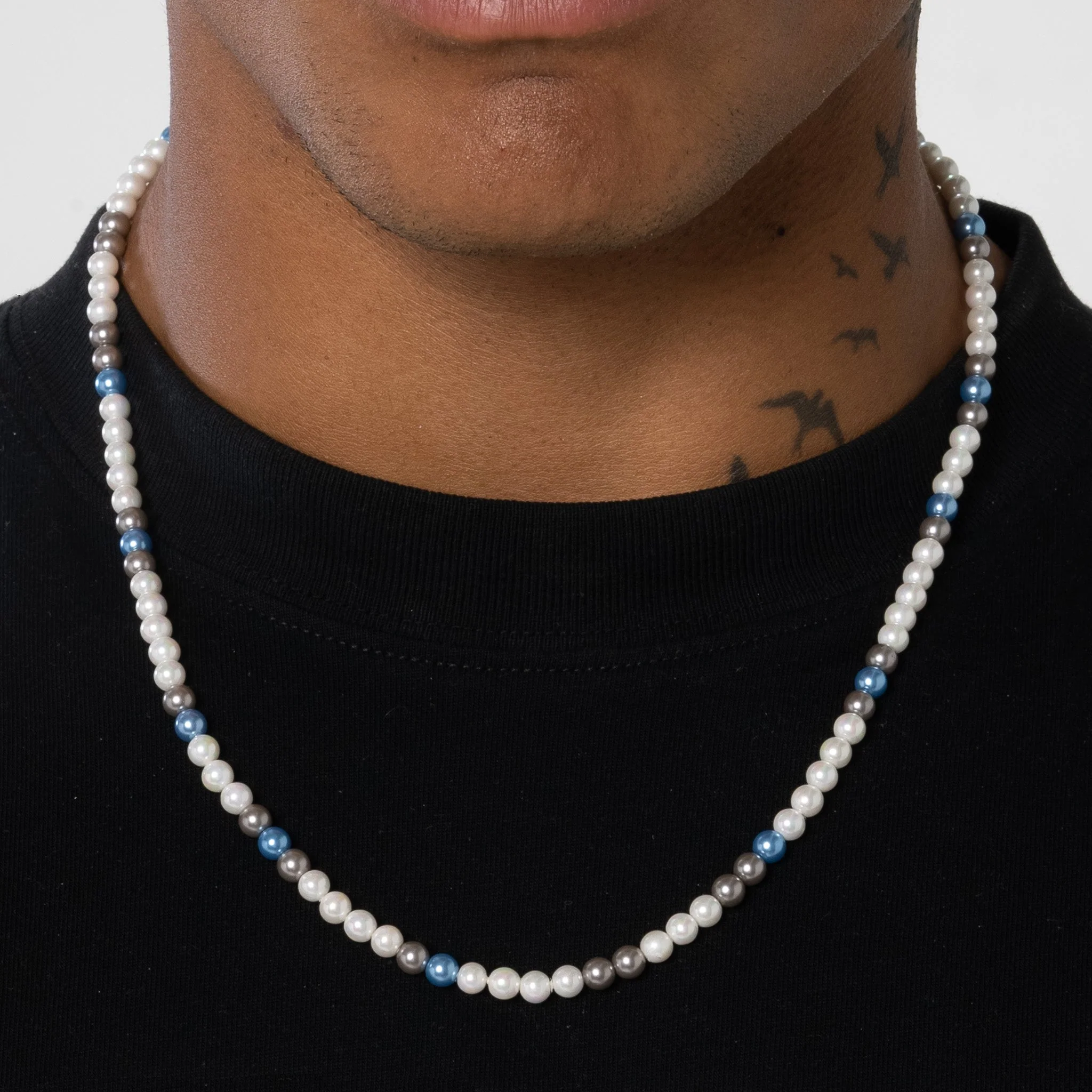 5mm Tri Tone Pearl Necklace - White Gold - Image 4