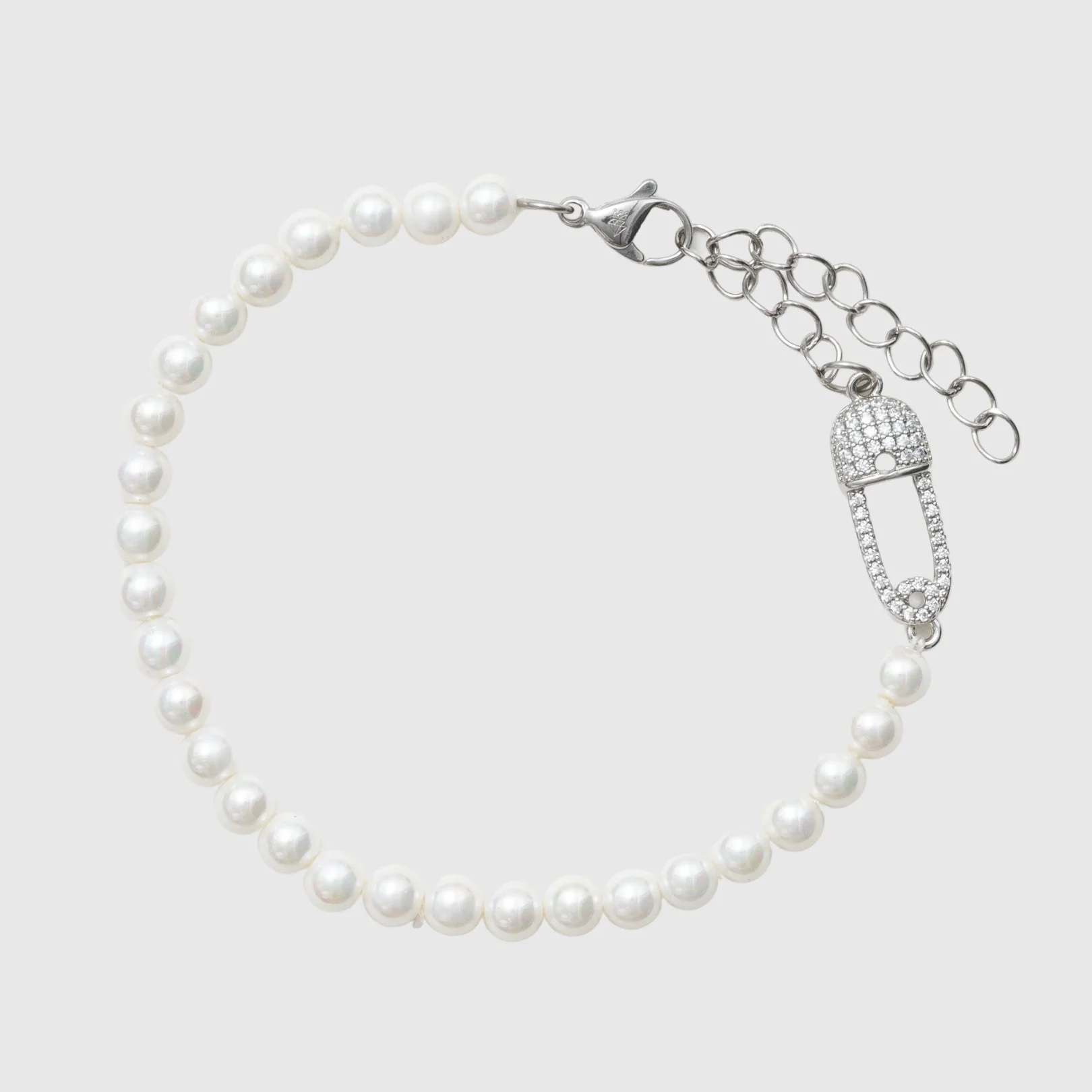 5mm Iced Paper Clip Pearl Bracelet - White Gold - Image 2