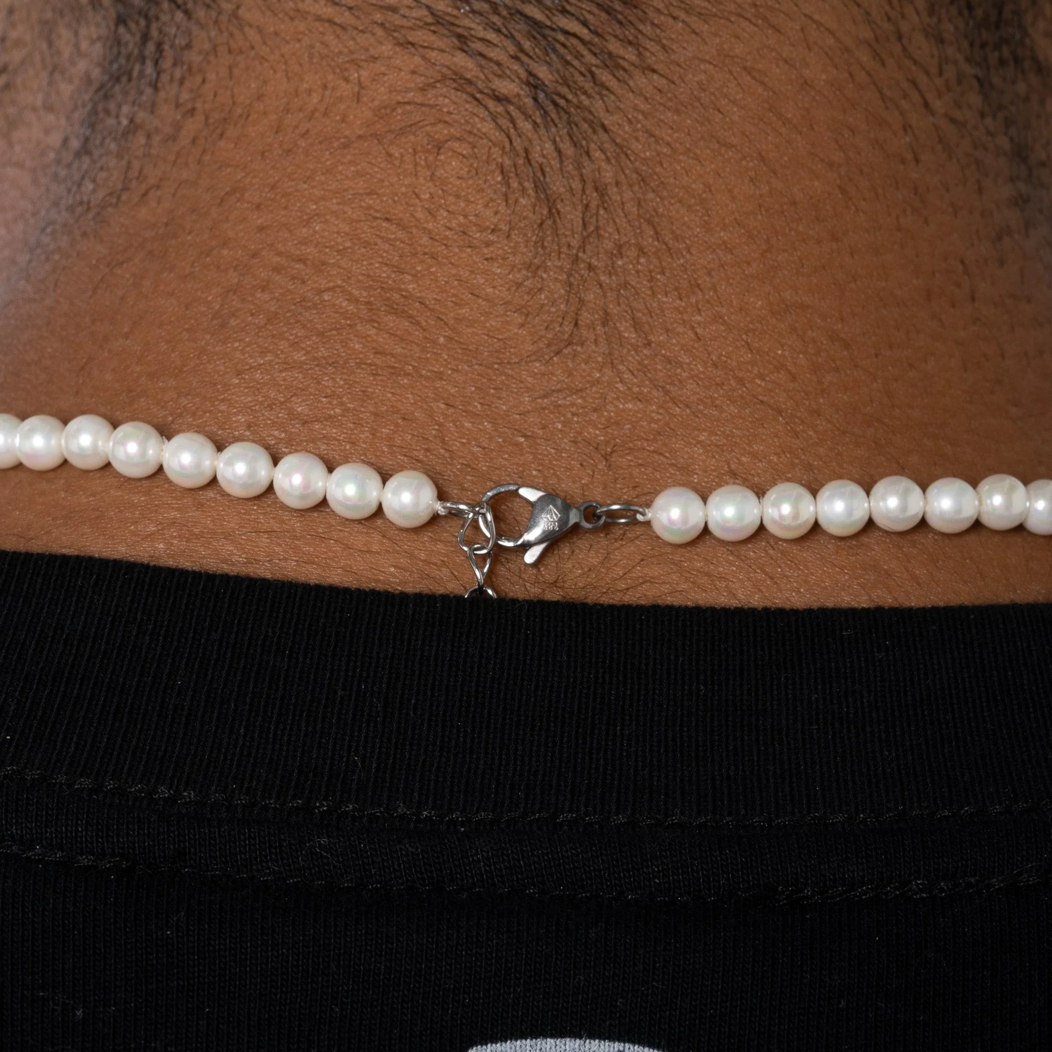 5mm Micro Lock Motif Pearl Necklace - White Gold - Image 5
