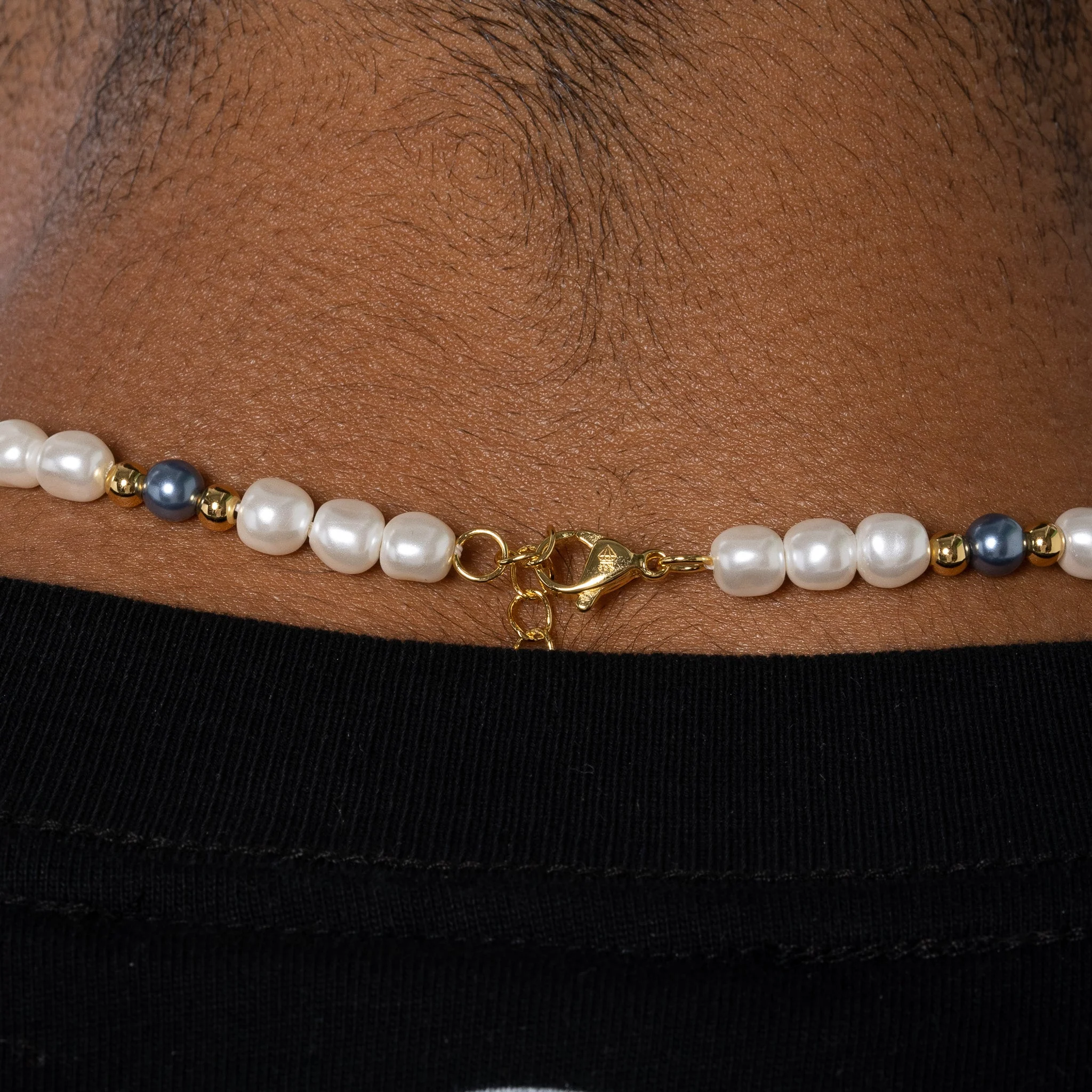 5mm Beaded Two Tone Pearl Necklace - Gold - Image 6