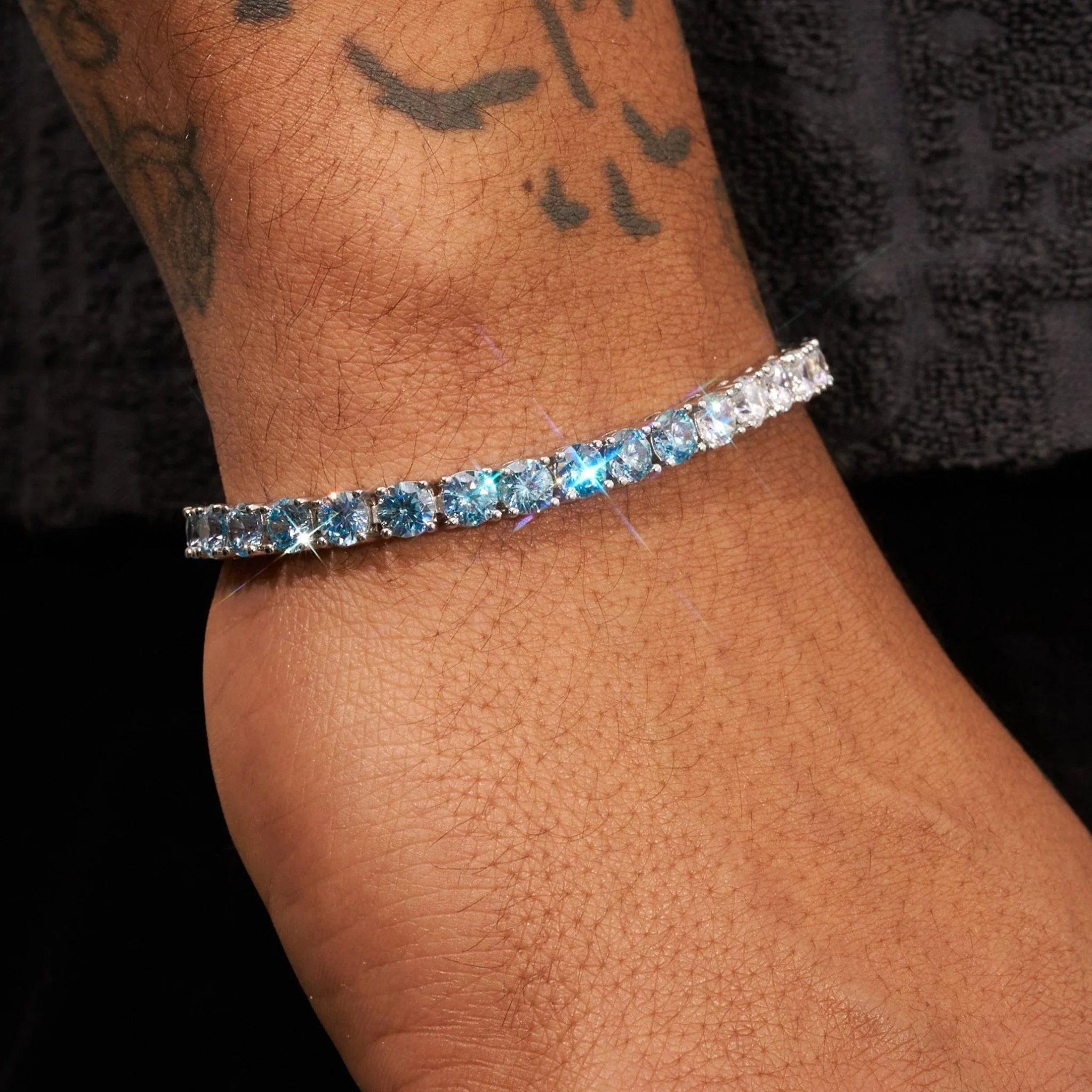 5mm TENNIS BRACELET - PALE BLUE AND WHITE - Image 4