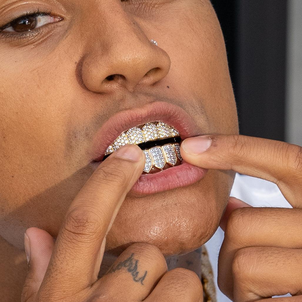 6 Tooth Standard Iced Grillz - Gold