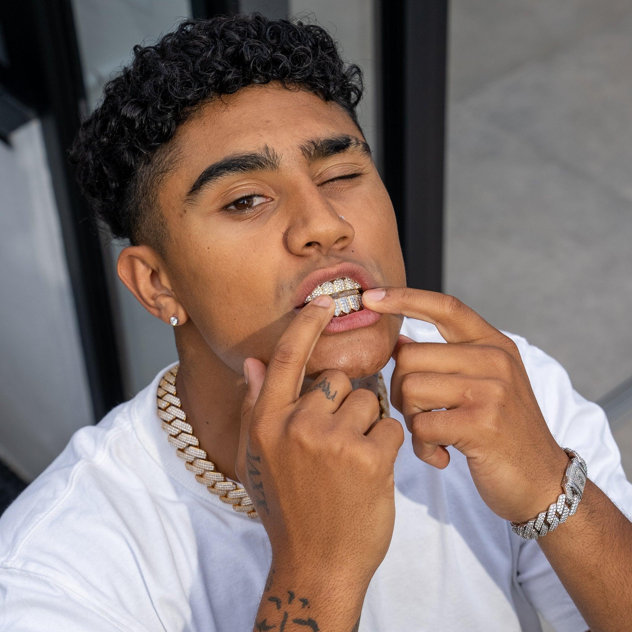 6 Tooth Standard Iced Grillz - Gold - Image 2