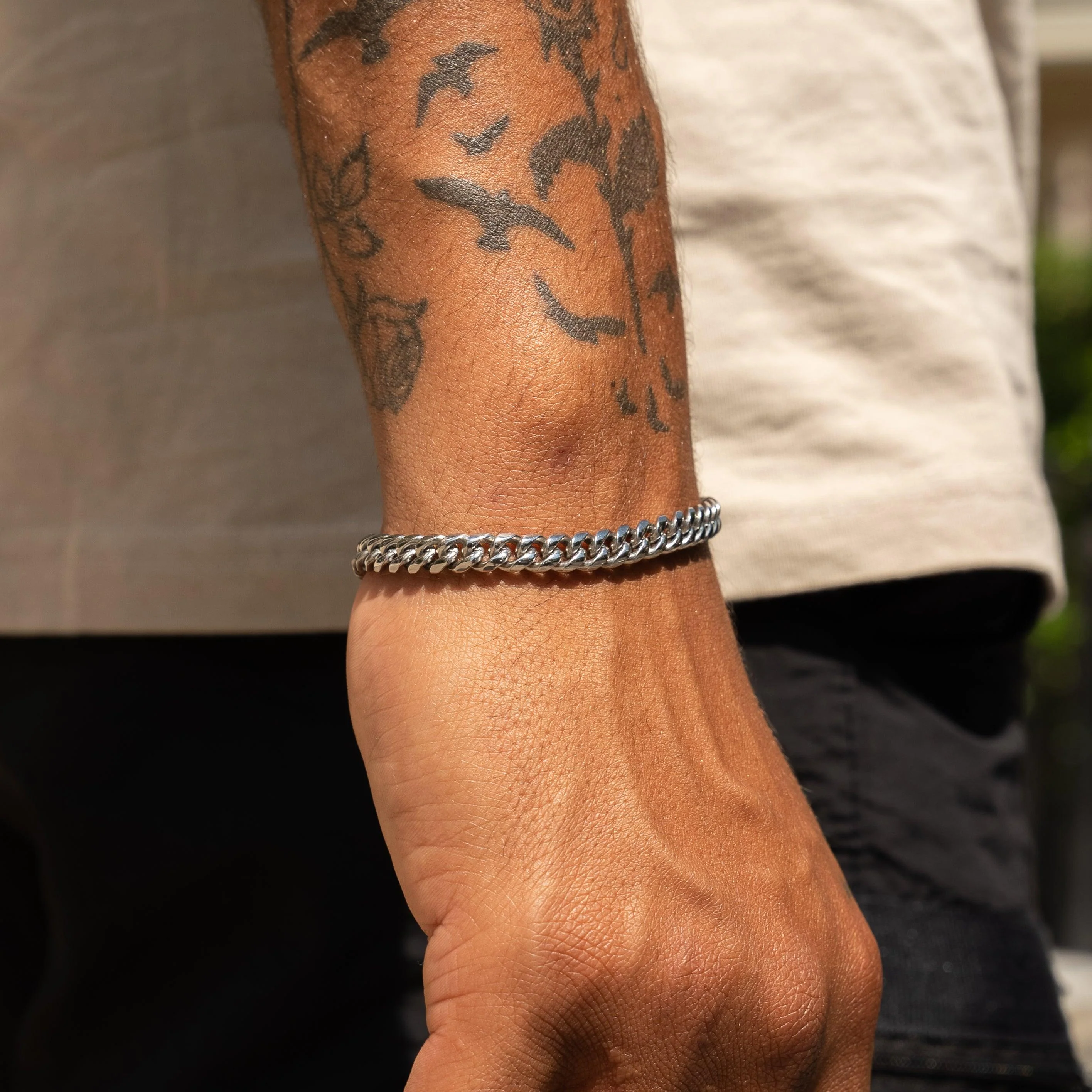 6mm Cuban Bracelet - White Gold - Image 4
