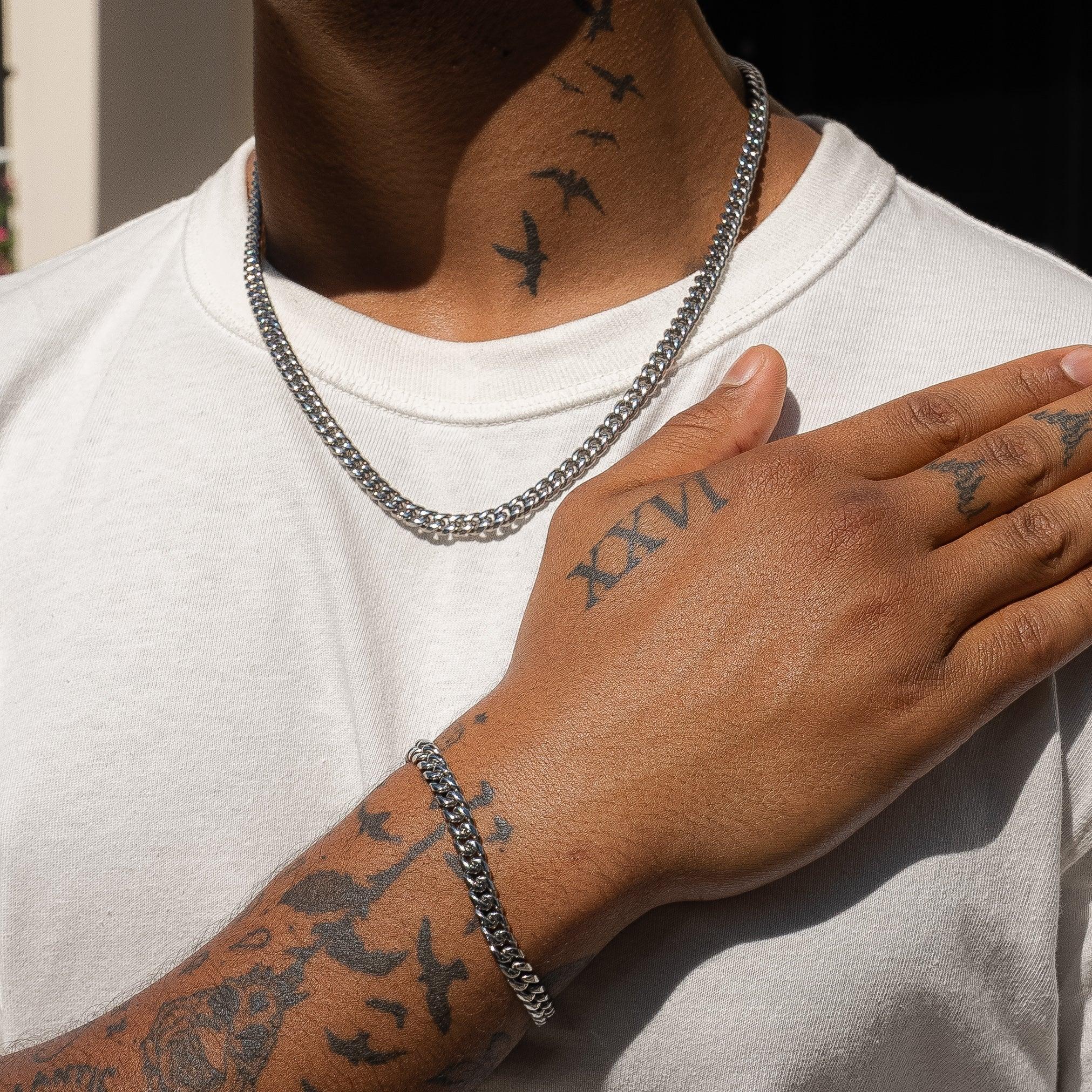 6mm Cuban Chain + Bracelet - White Gold - Image 2