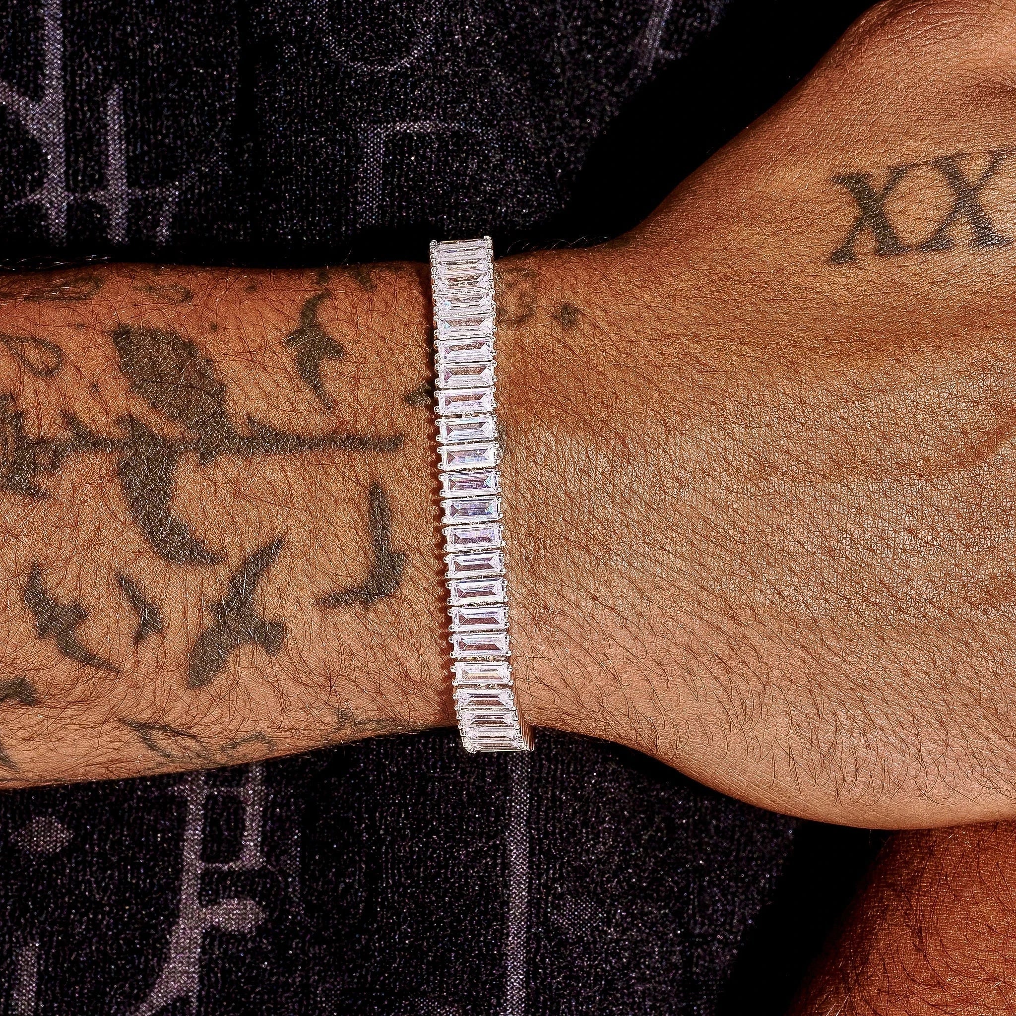 6MM Moissanite Baguette Tennis Bracelet - Silver - D Color - IF - Image 5