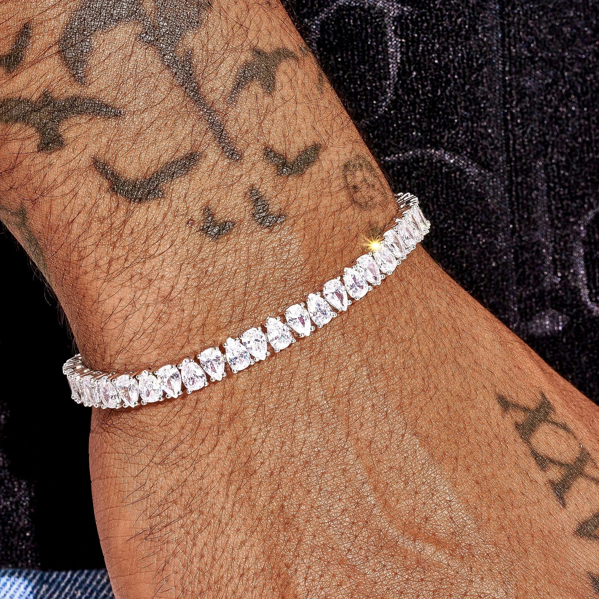 6MM Moissanite Pear Cut Tennis Bracelet - Silver - D Color - IF - Image 3