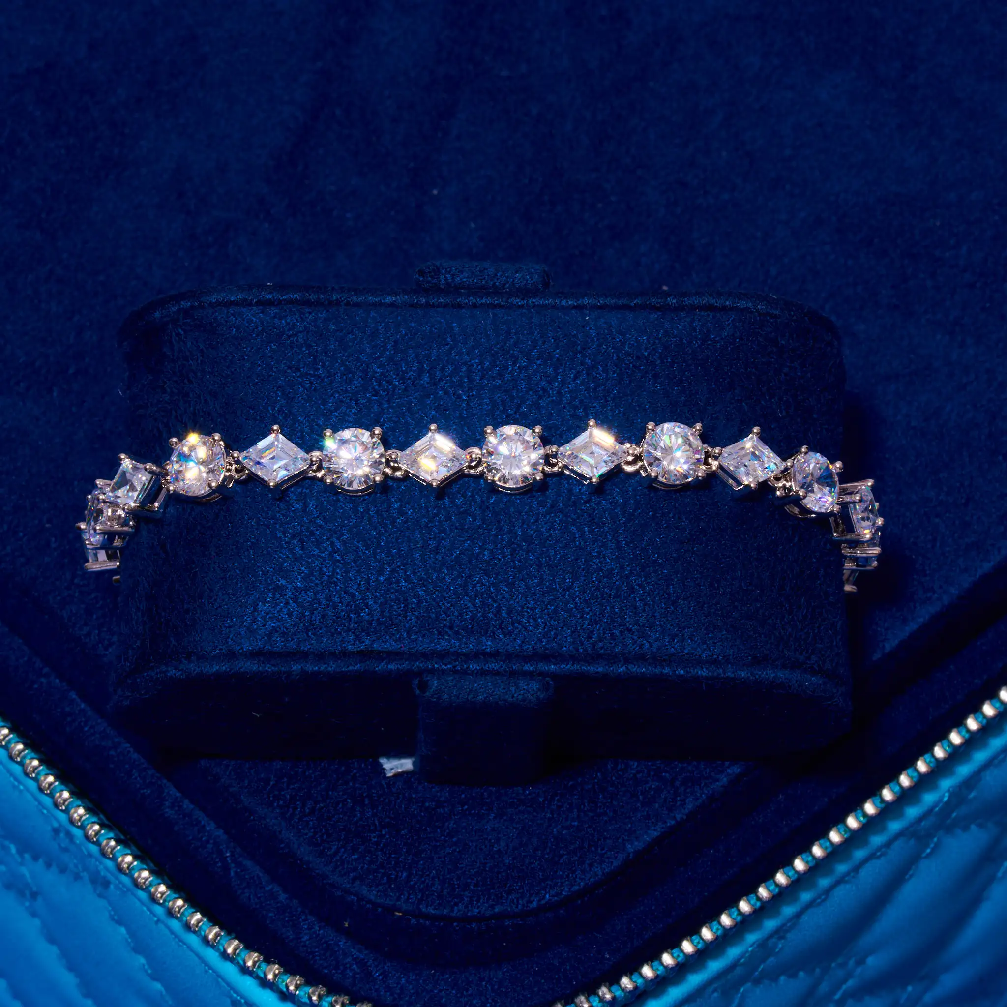 6MM Moissanite Round & Diamond Cluster Tennis Bracelet - Silver - D Color - IF