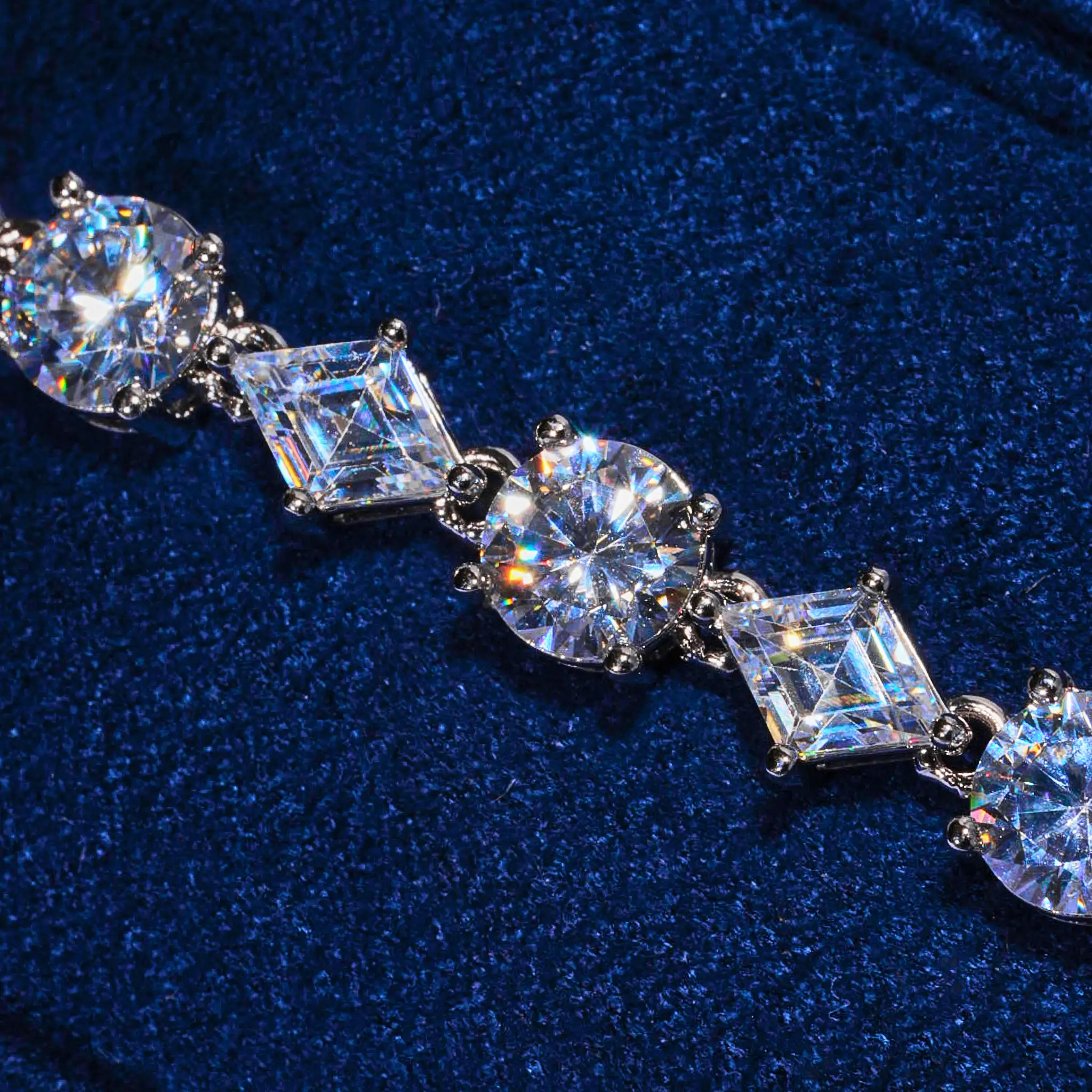 6MM Round & Diamond Cluster Tennis Bracelet - White Gold - Image 2