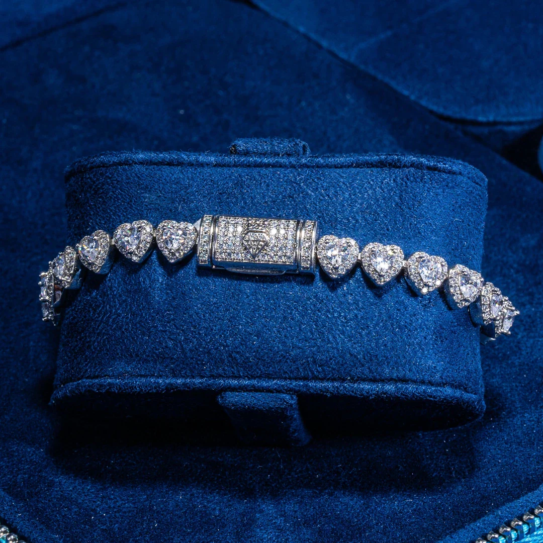 7mm Heart Cut Cluster Tennis Bracelet - White Gold - Image 2