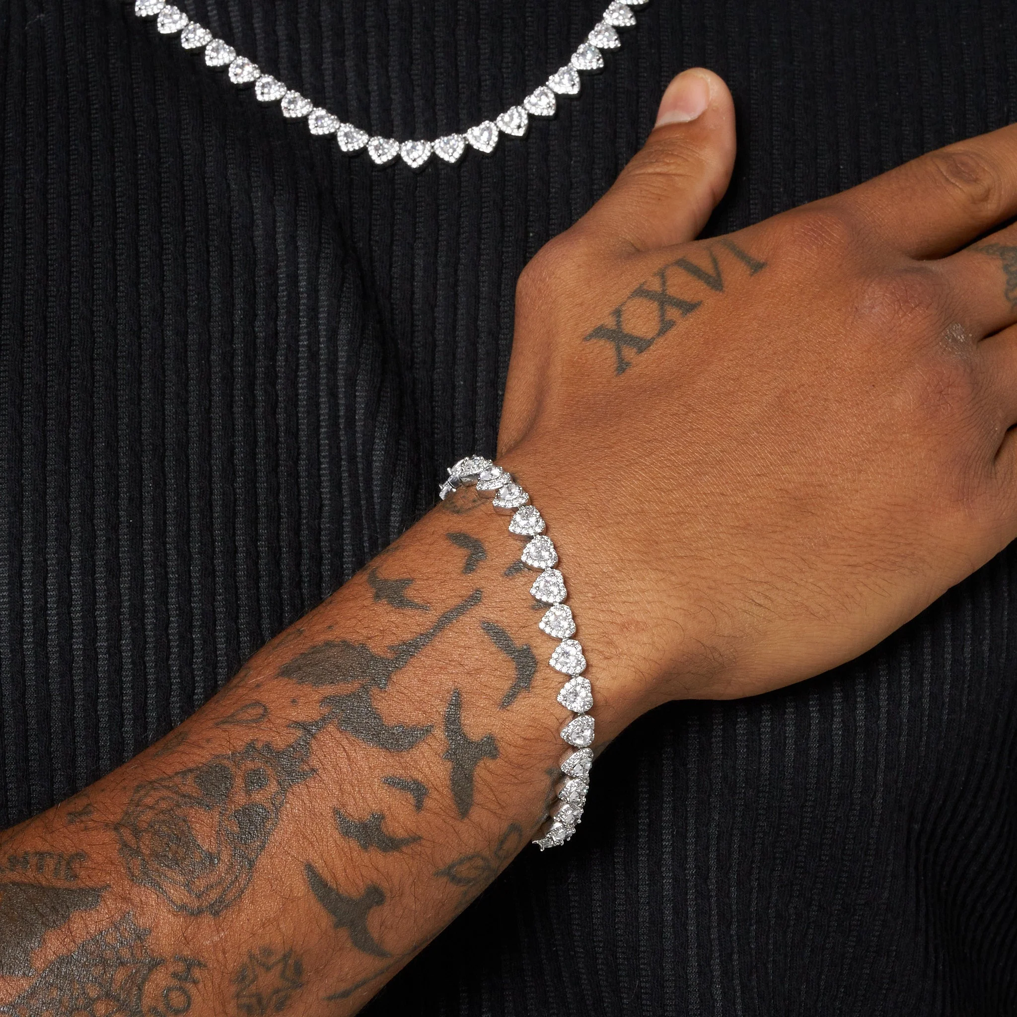 7mm Heart Cut Cluster Tennis Bracelet - White Gold - Image 3