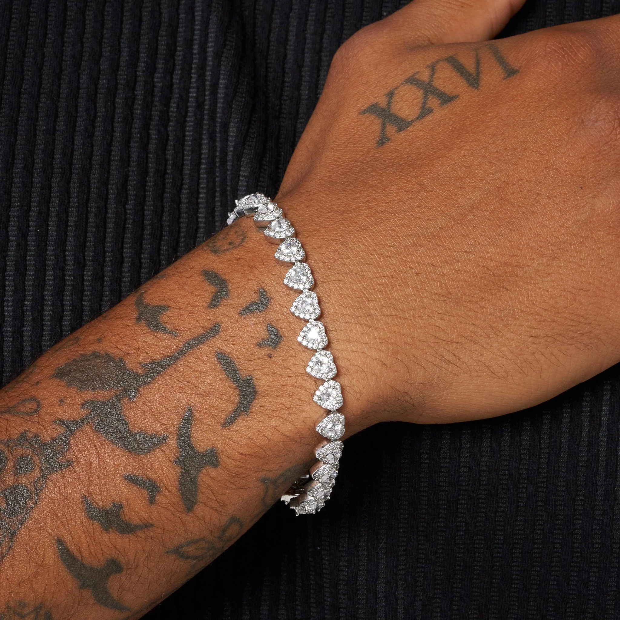 7mm Heart Cut Cluster Tennis Bracelet - White Gold - Image 4