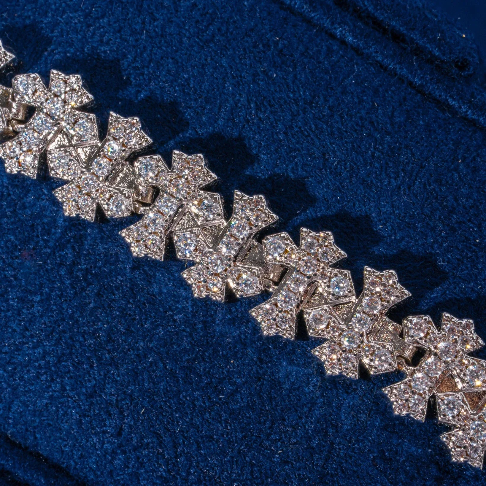8.5MM Moissanite Iced Out Cross Link Bracelet - Silver - D Color - IF - Image 2