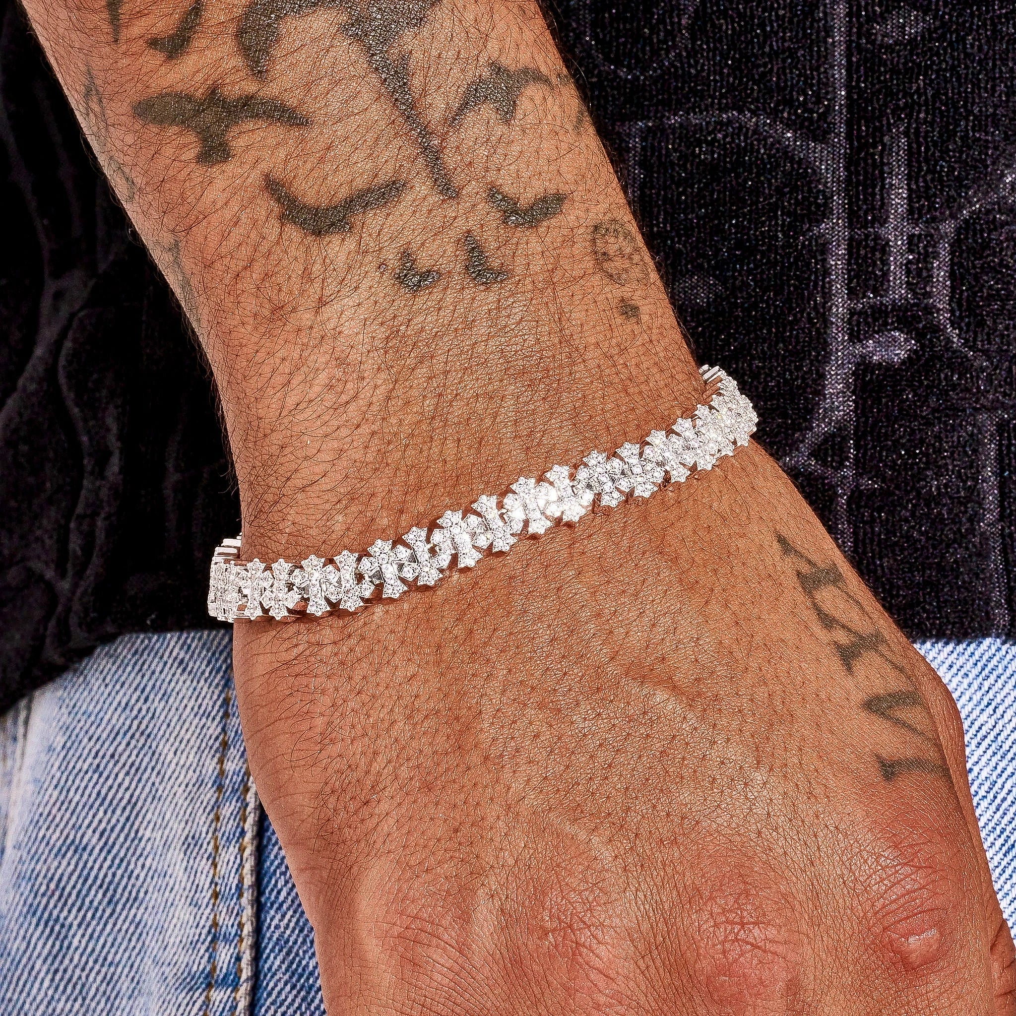 8.5MM Moissanite Iced Out Cross Link Bracelet - Silver - D Color - IF - Image 3