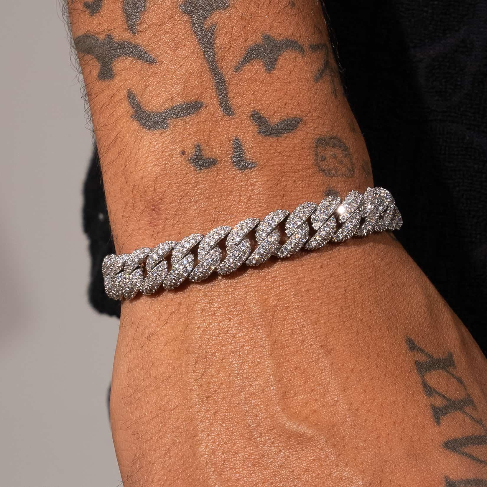 8mm Iced Cuban Link Bracelet - White Gold - Image 3