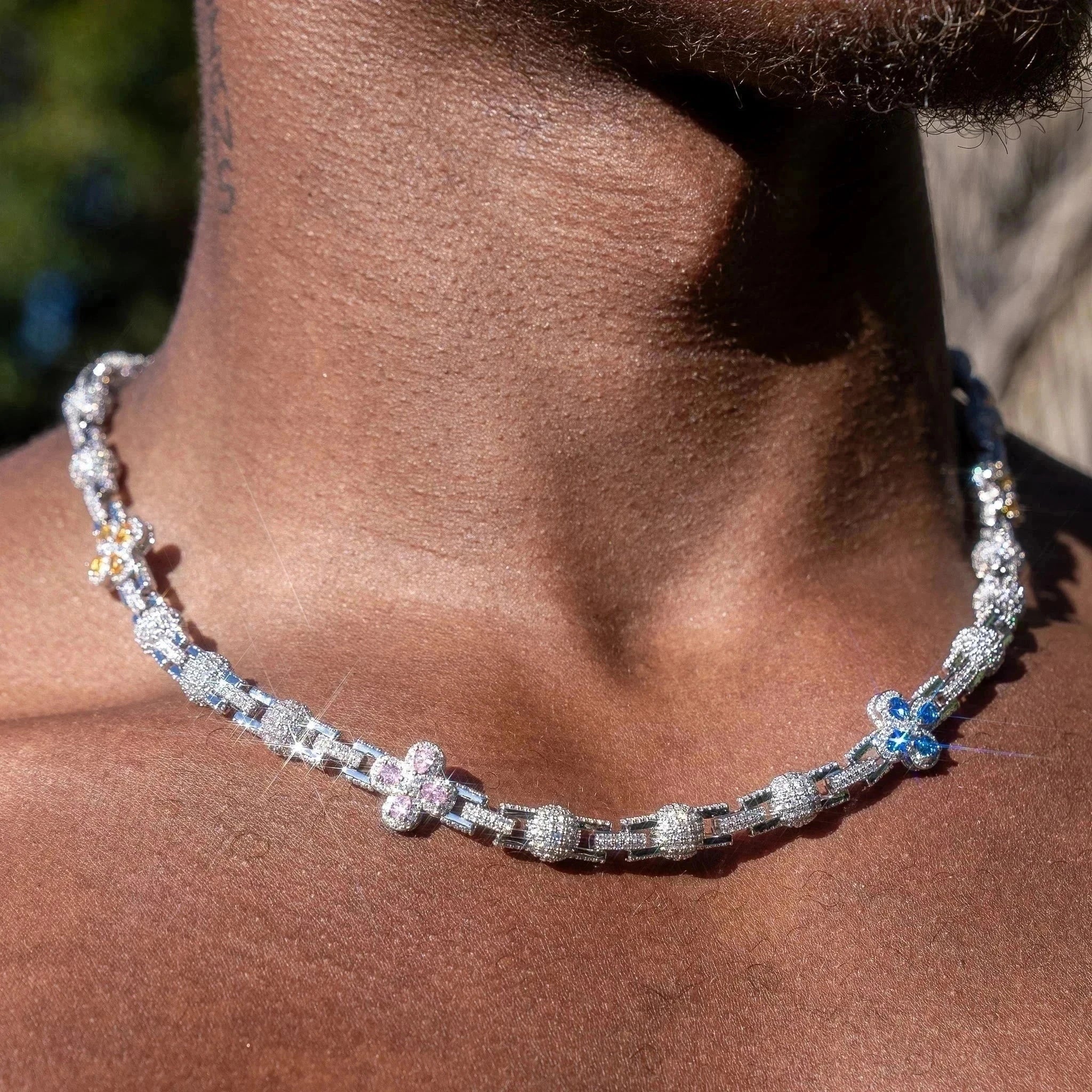 8MM Pear Cut Moissanite Cameo Rolo Chain - Silver - D Color - IF - Image 6