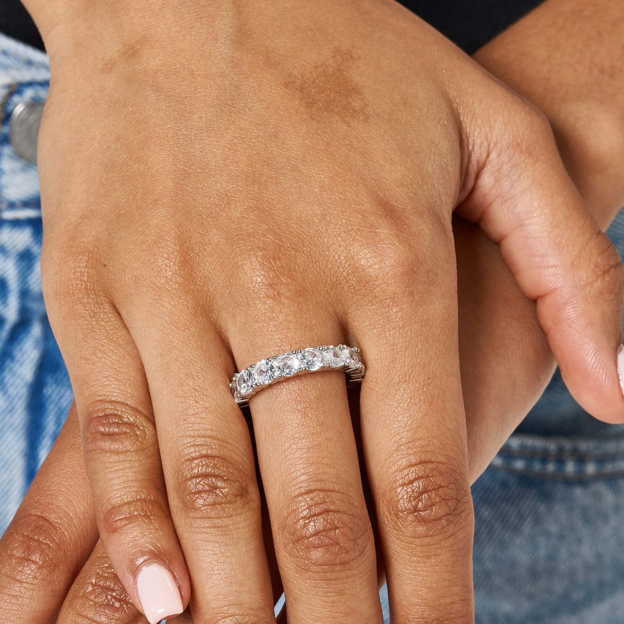 925 SINGLE ROW DIAMOND RING - White Gold - Image 5