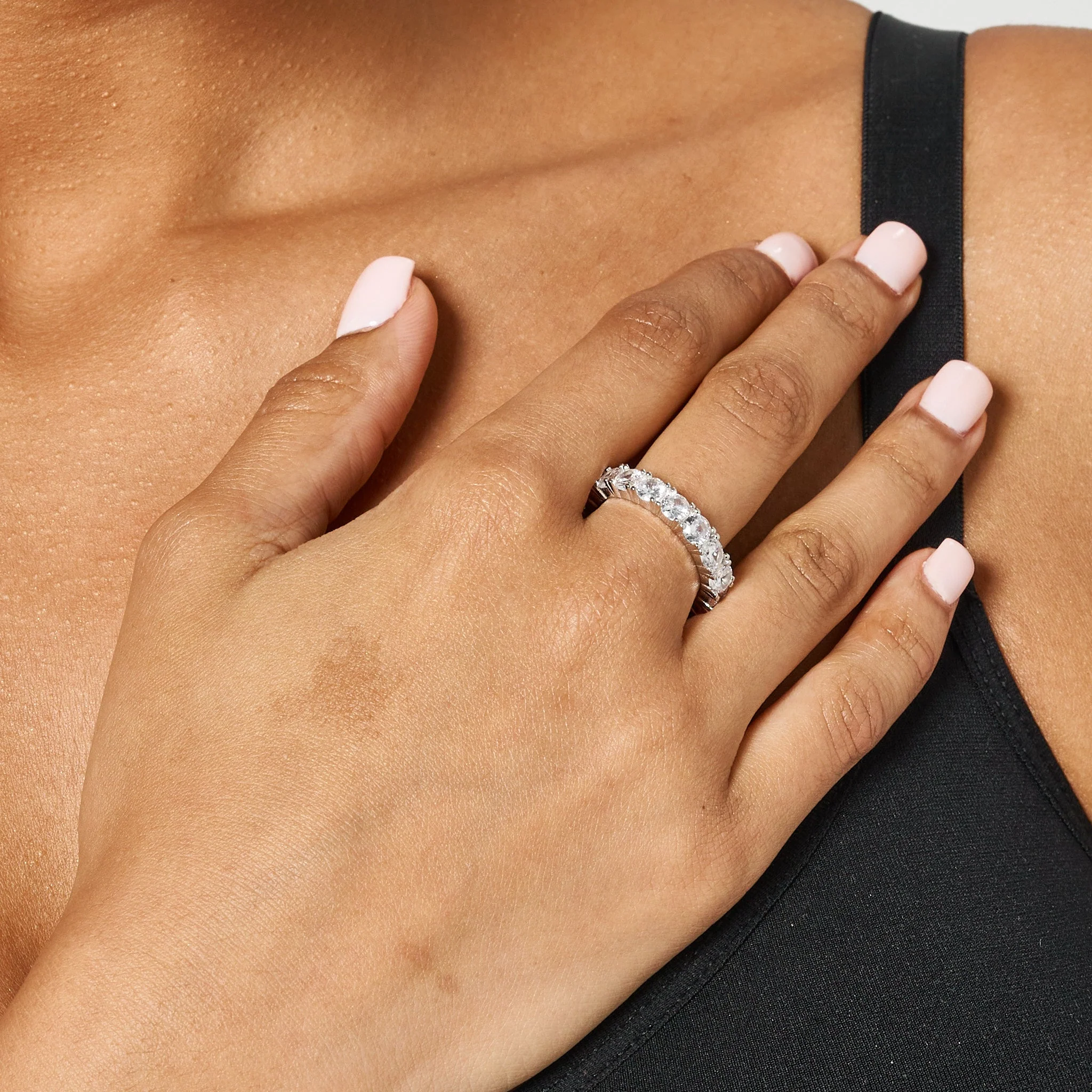 925 SINGLE ROW DIAMOND RING - White Gold - Image 6