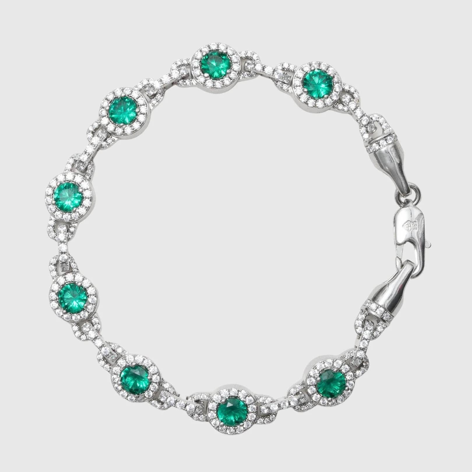 9mm GREEN CENTRE STONE LINK BRACELET - WHITE GOLD - Image 6