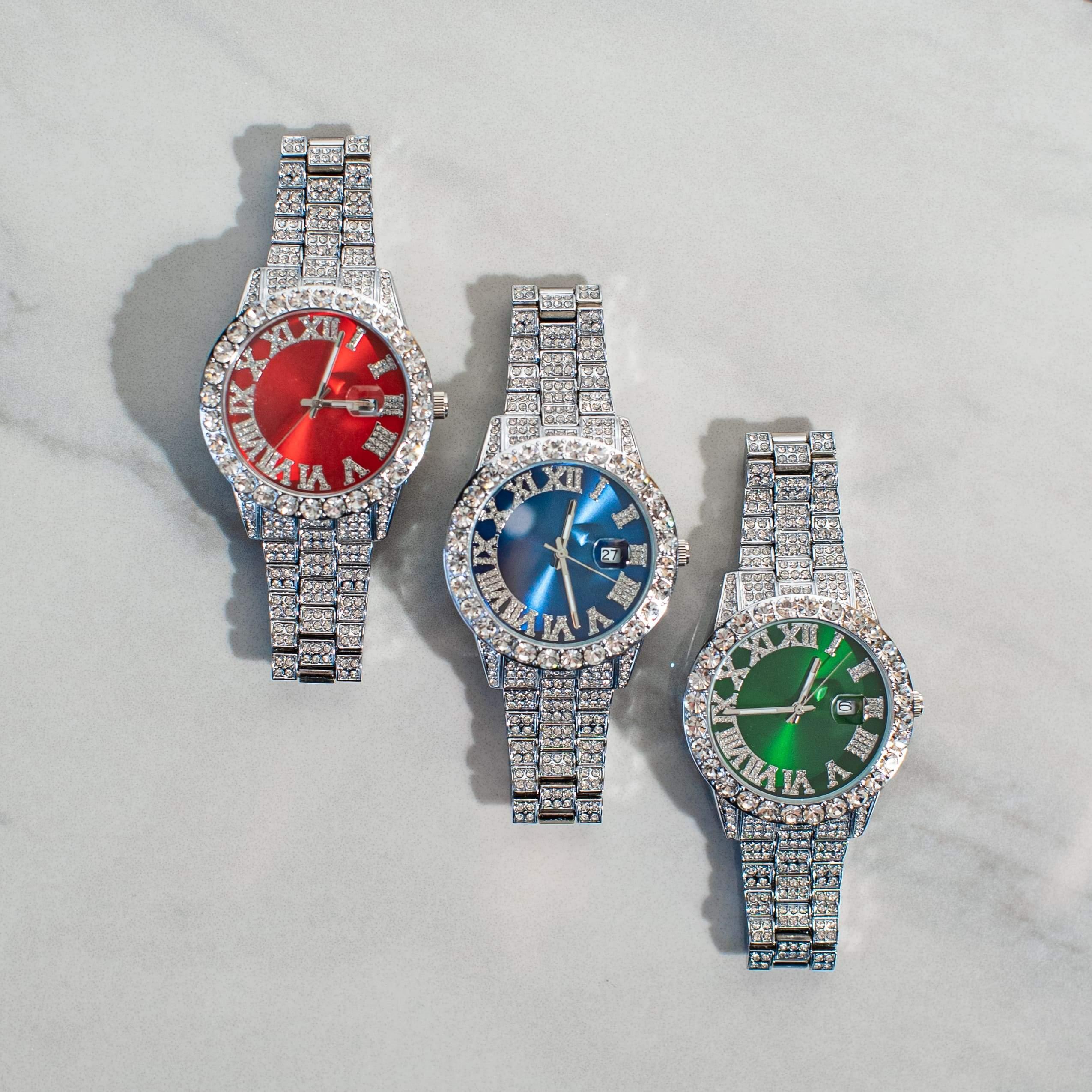 Sapphire Numeral Dial Diamond Simulant Watch - Silver - Image 3