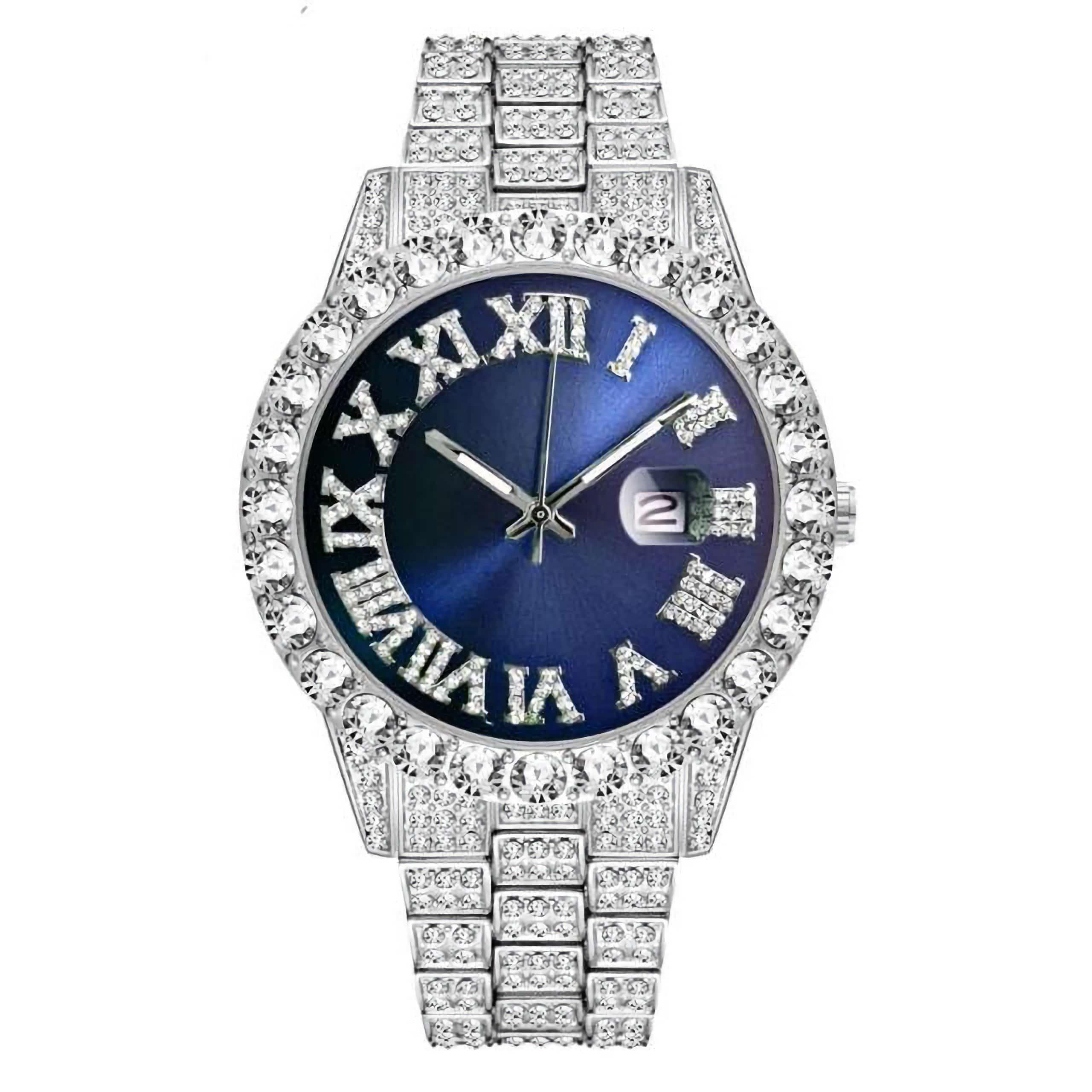 Sapphire Numeral Dial Diamond Simulant Watch - Silver - Image 5