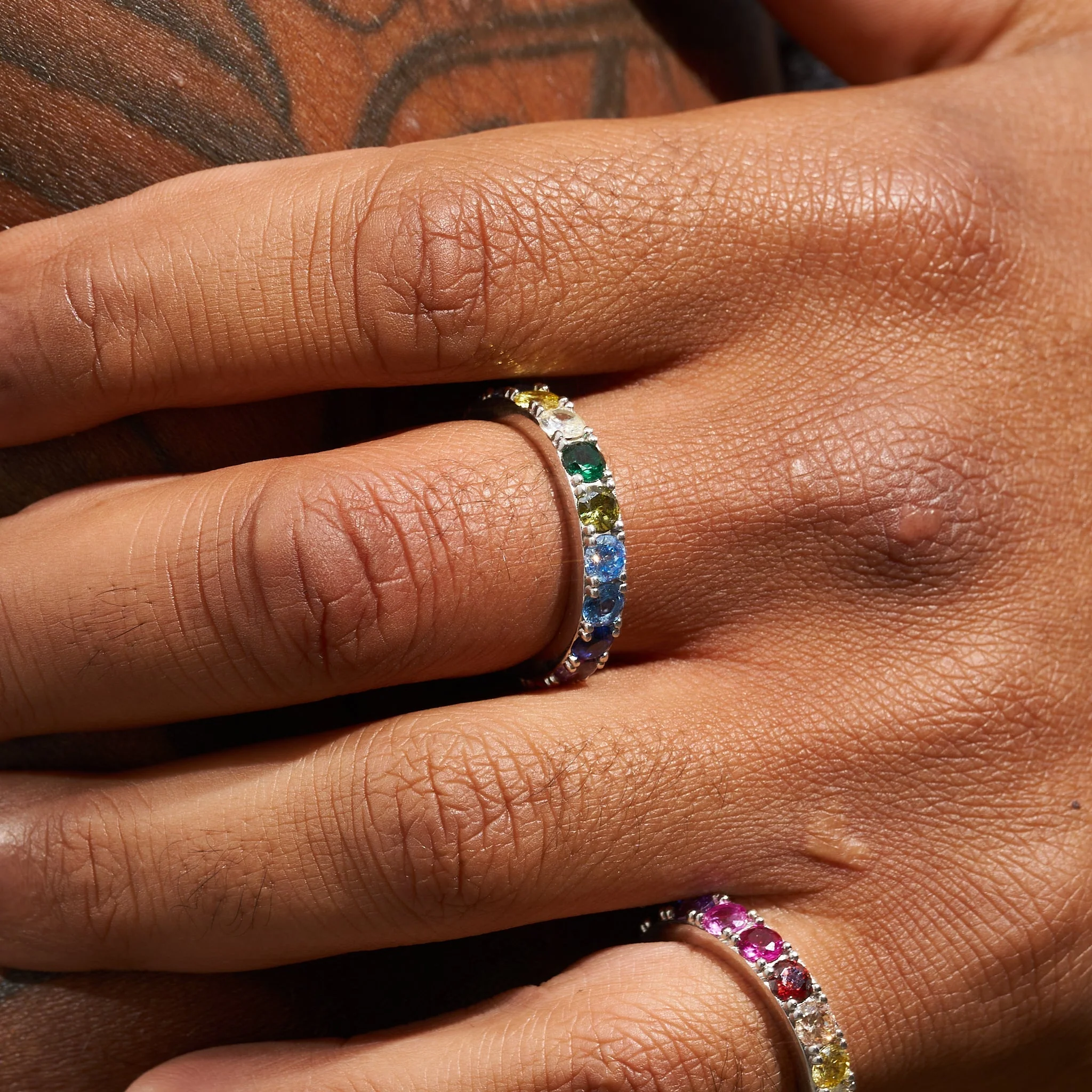 Multi-Colored Gemstone Tennis Ring - 925 Silver - Image 3
