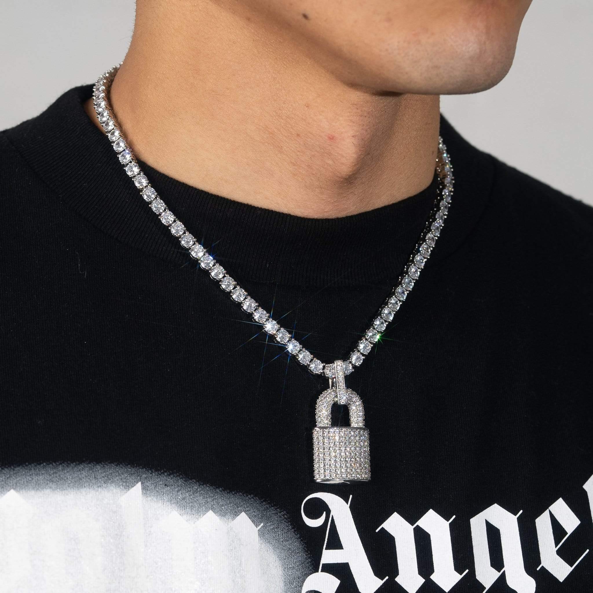Diamond Lock Pendant - White Gold - Image 2