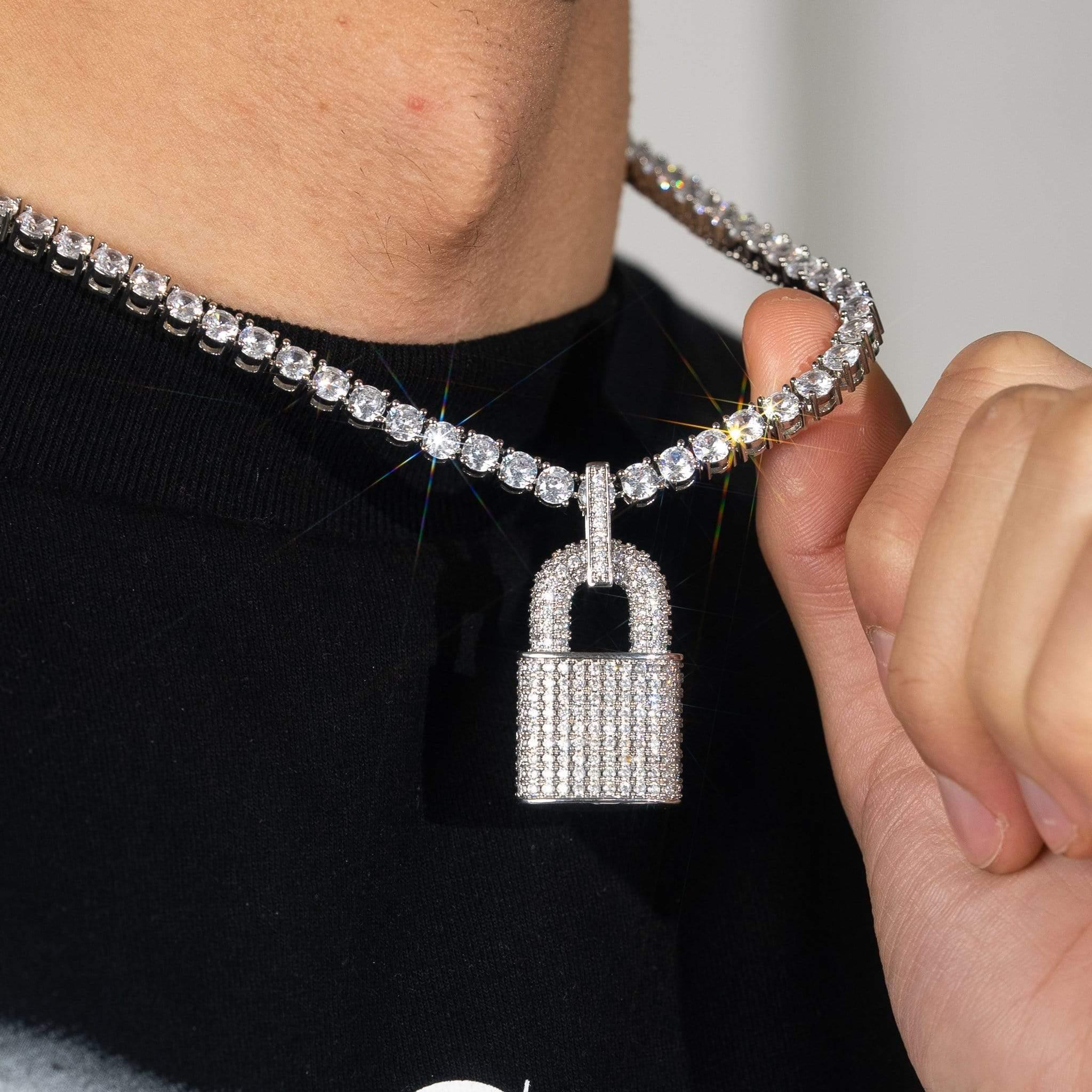 Diamond Lock Pendant - White Gold - Image 3