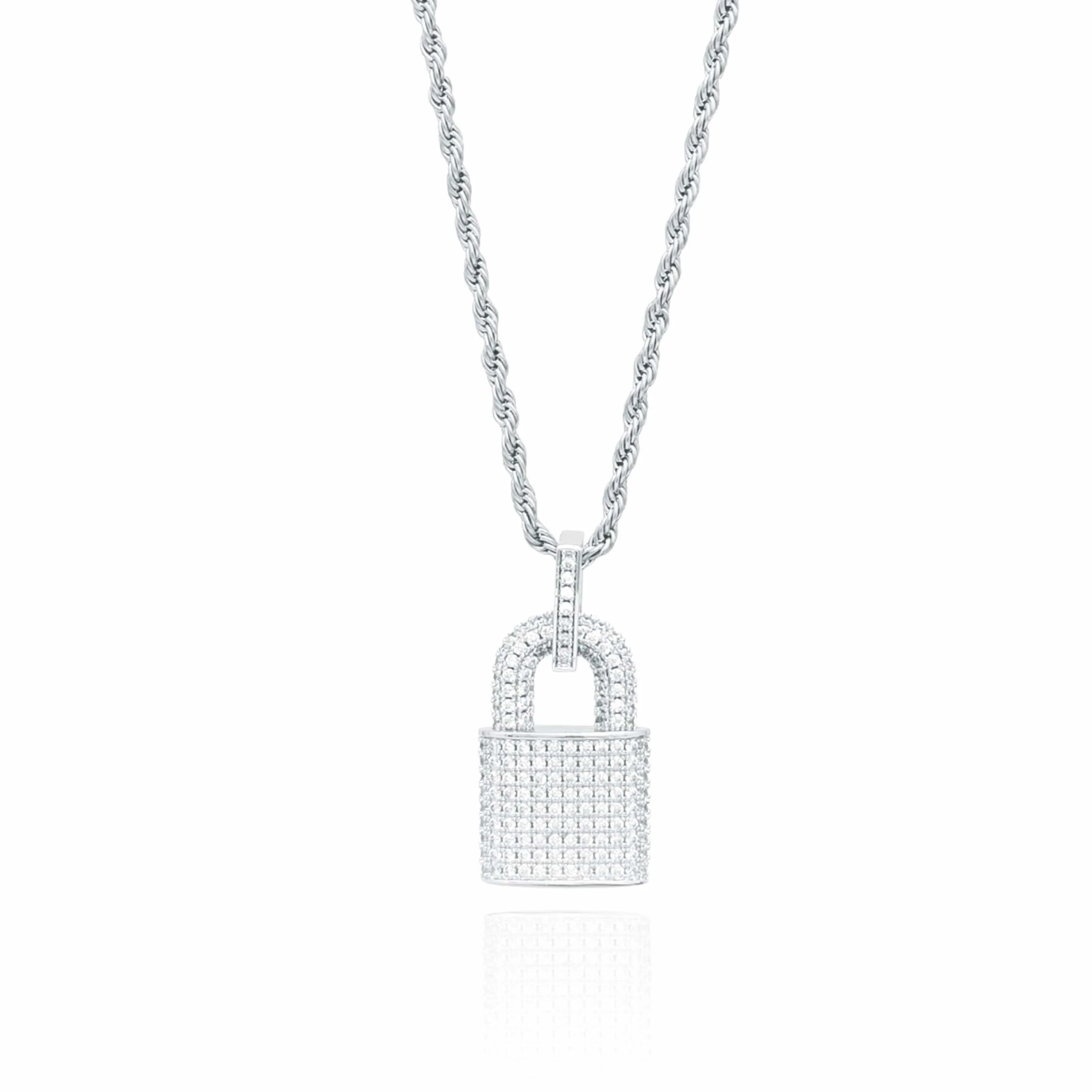Diamond Lock Pendant - White Gold - Image 7