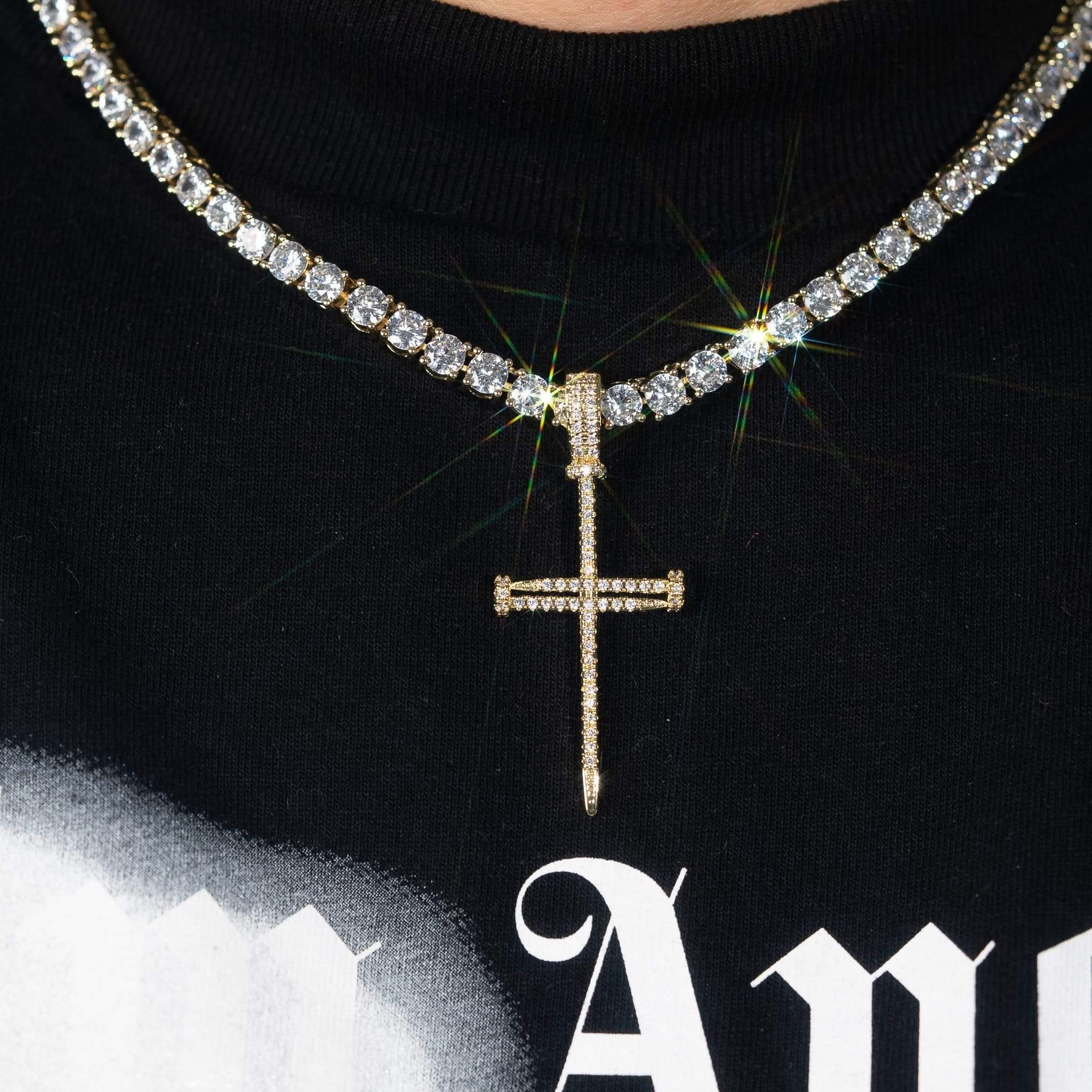 Diamond Nail Cross Pendant - Gold - Image 3