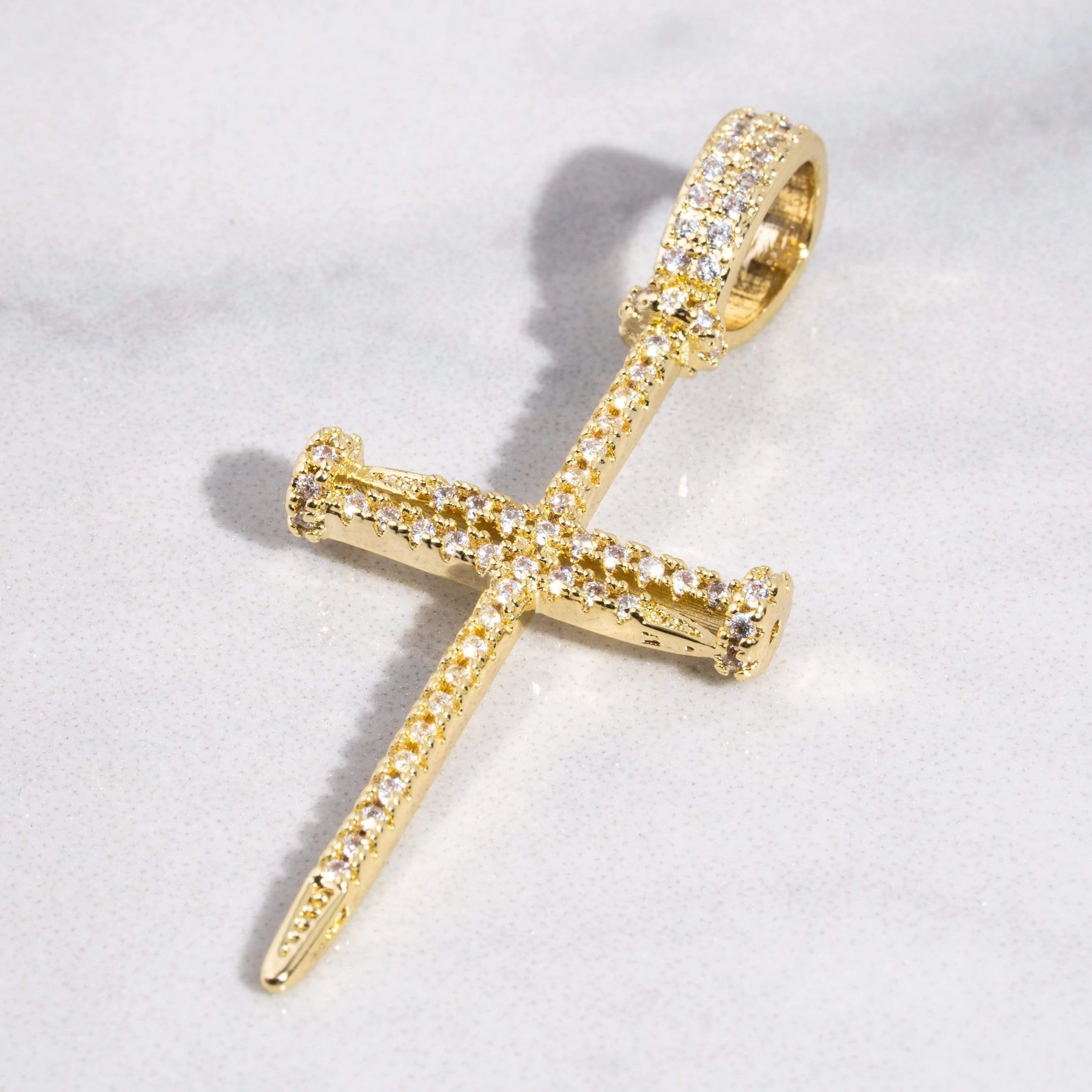 Diamond Nail Cross Pendant - Gold - Image 4