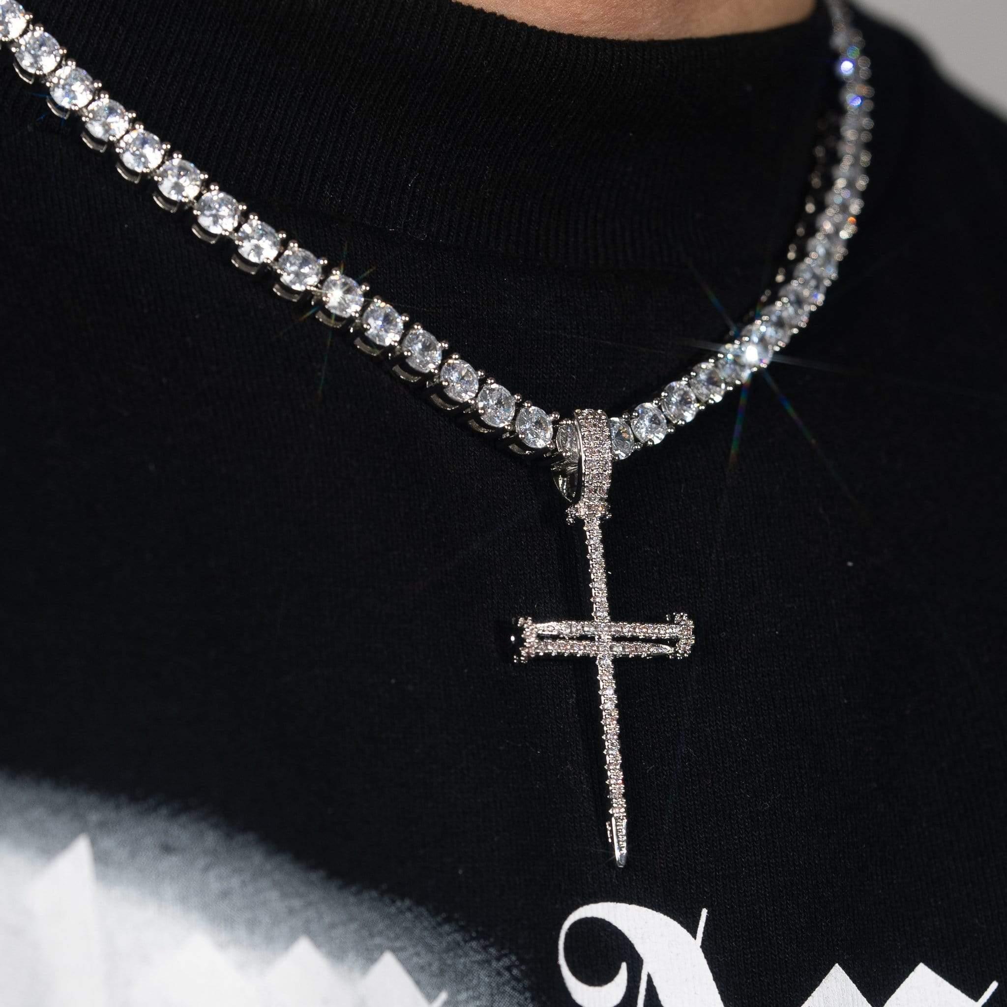 Diamond Nail Cross Pendant - White Gold - Image 2