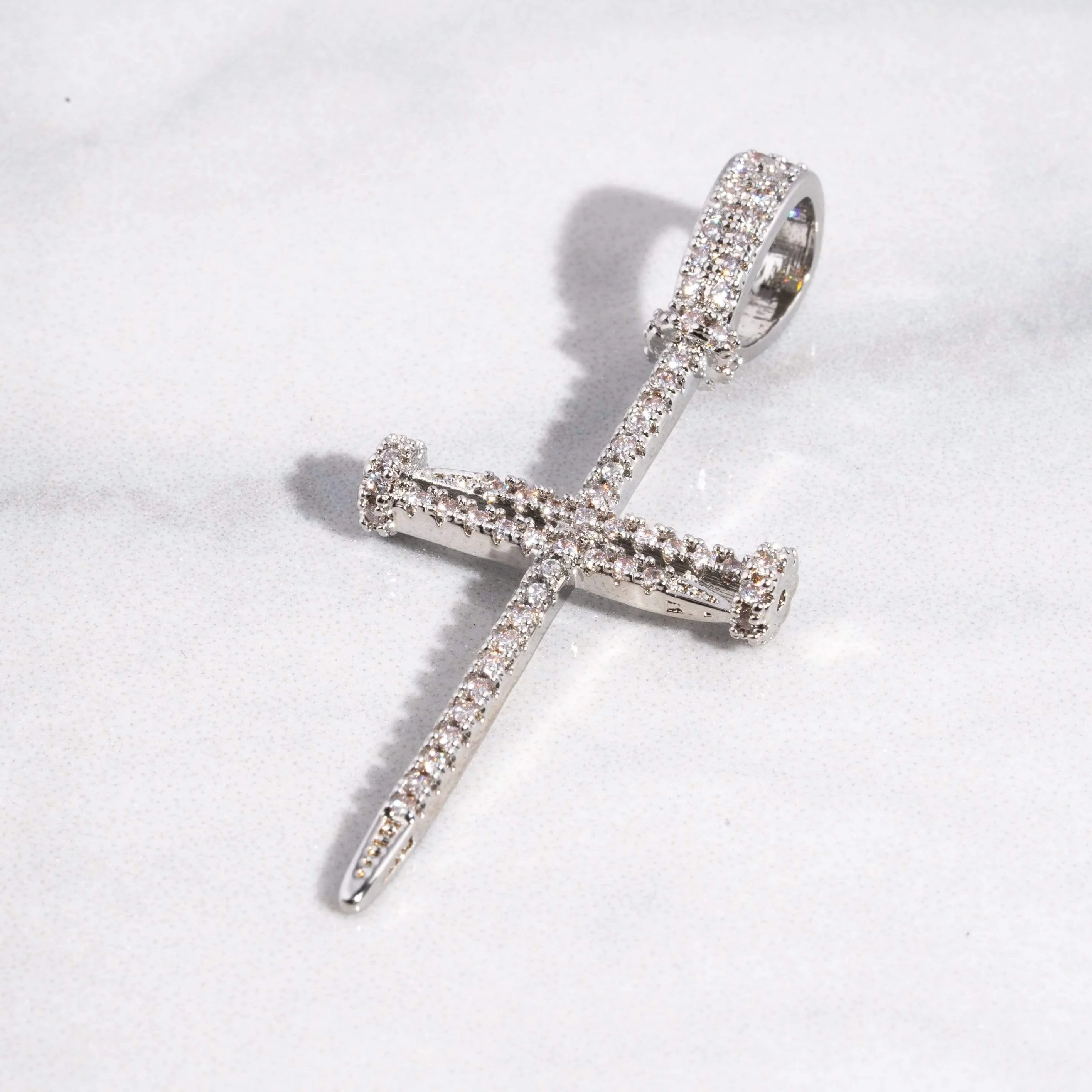 Diamond Nail Cross Pendant - White Gold - Image 3
