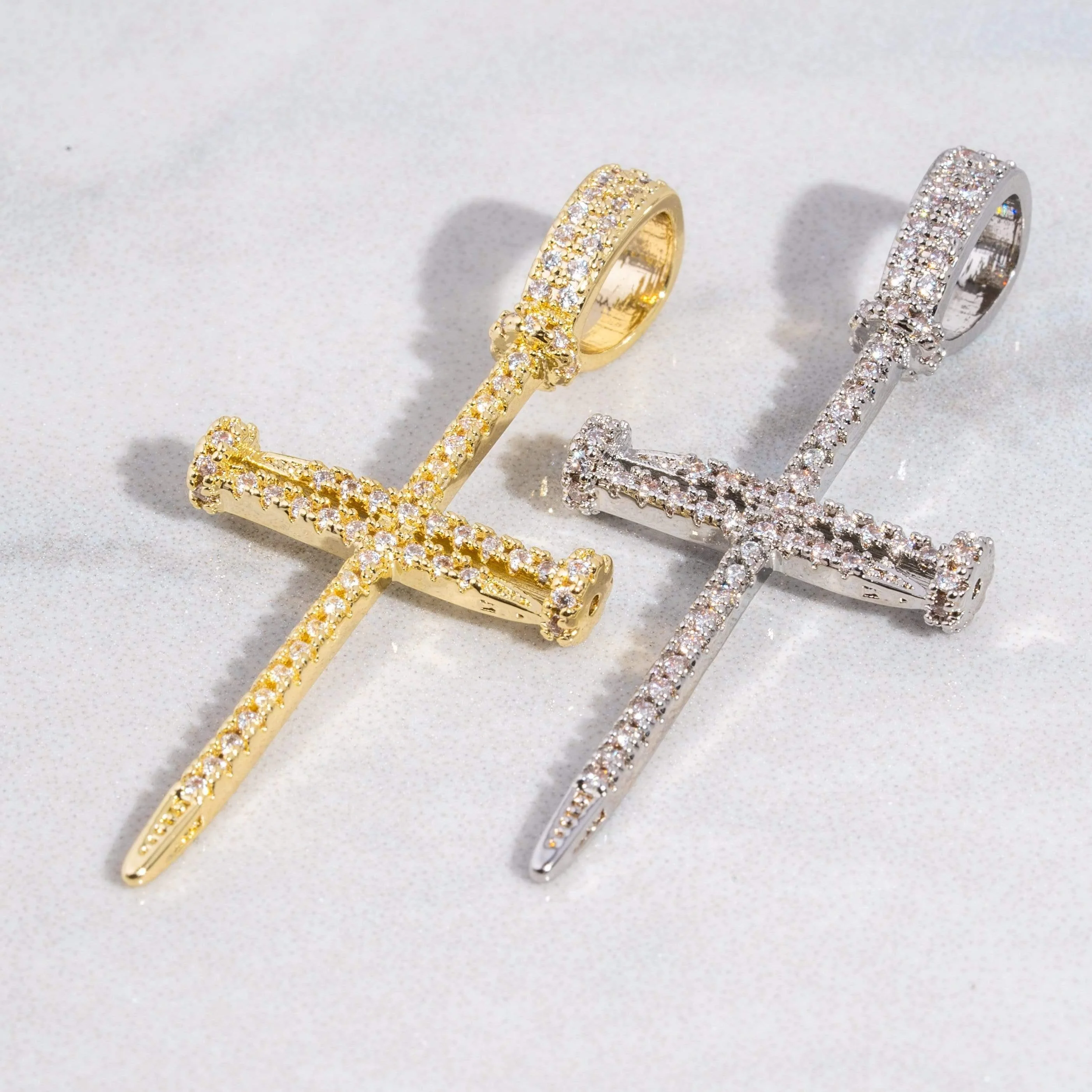 Diamond Nail Cross Pendant - White Gold - Image 5