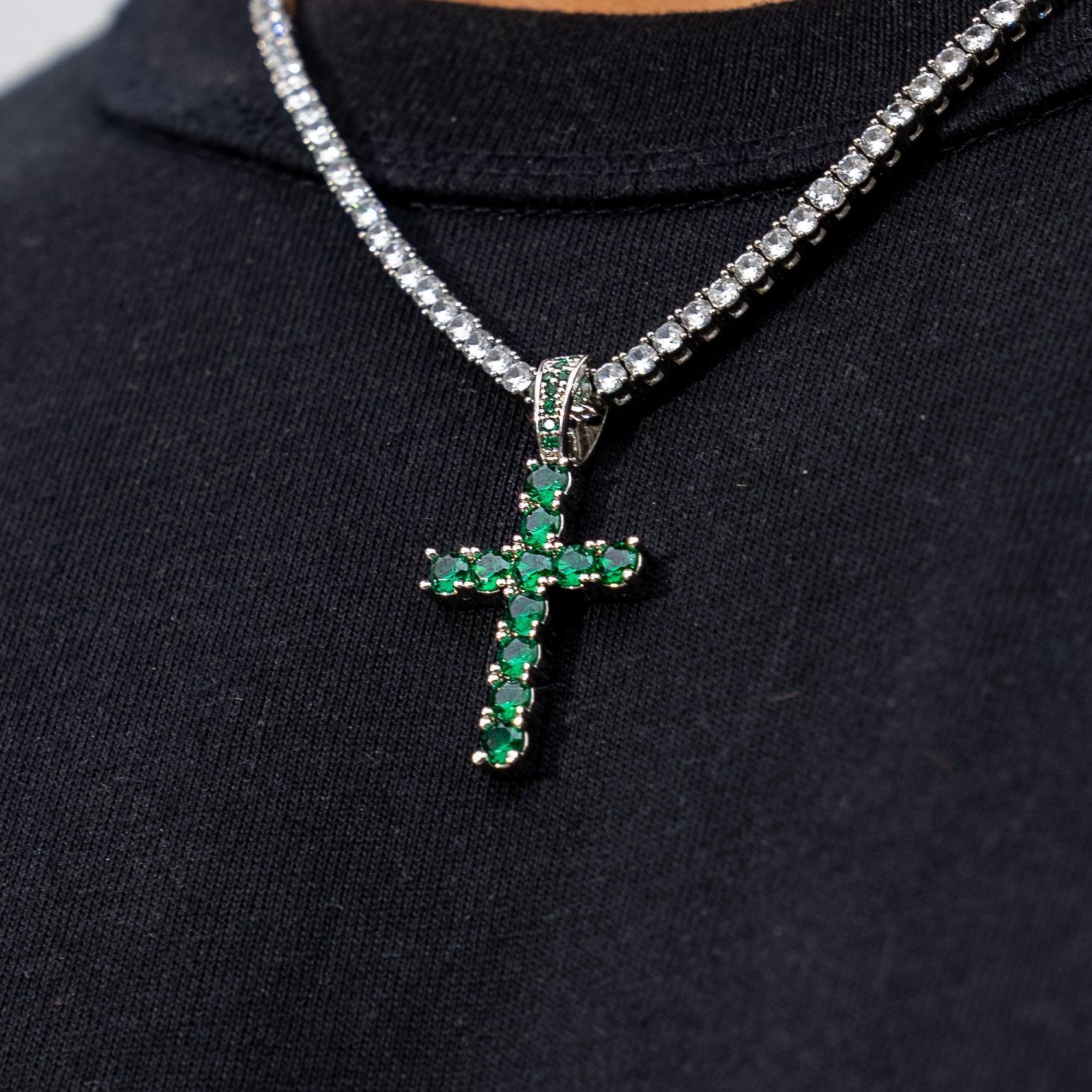 Emerald Cross Pendant - Green - Image 2