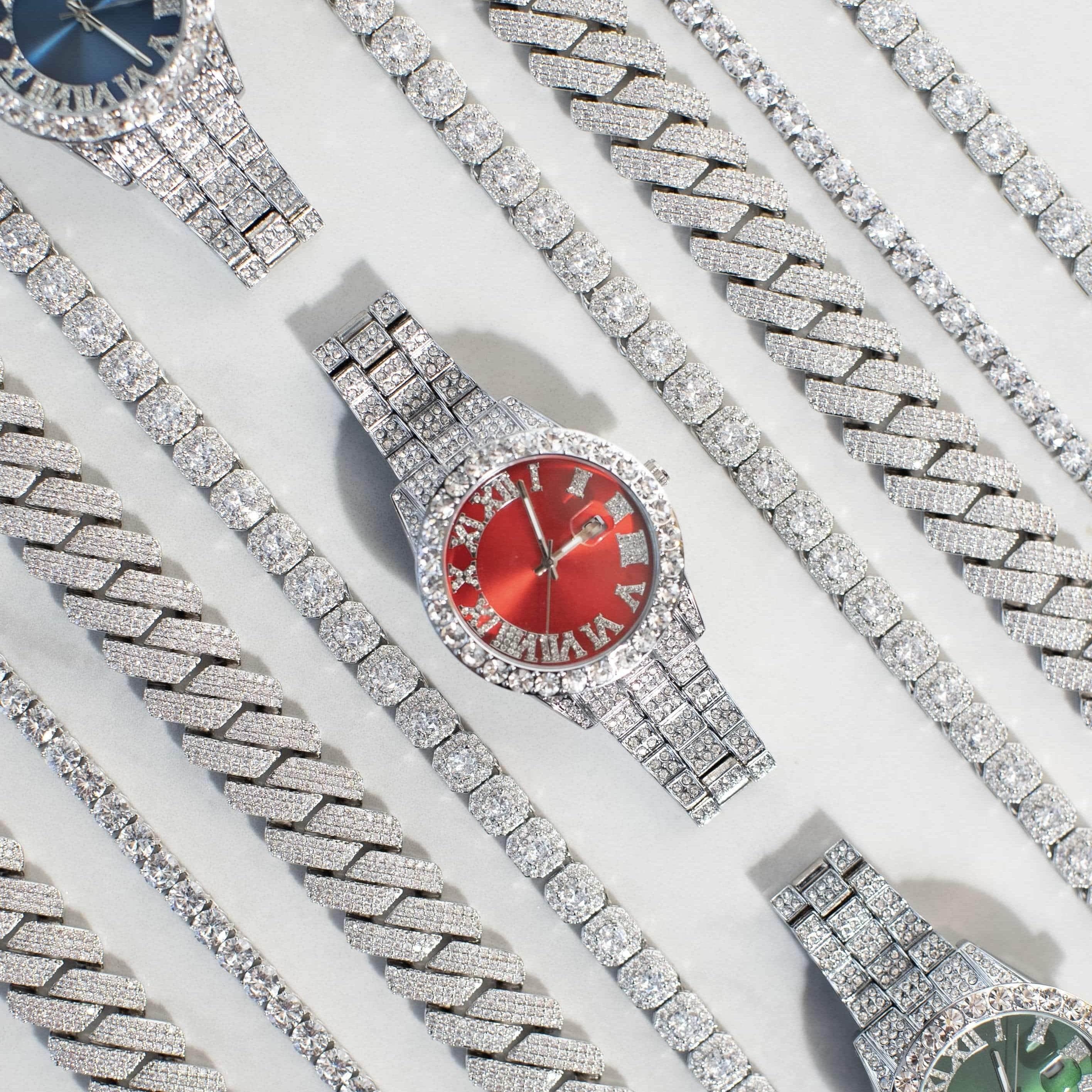 Emerald Numeral Dial Diamond Simulant Watch - Silver - Image 4