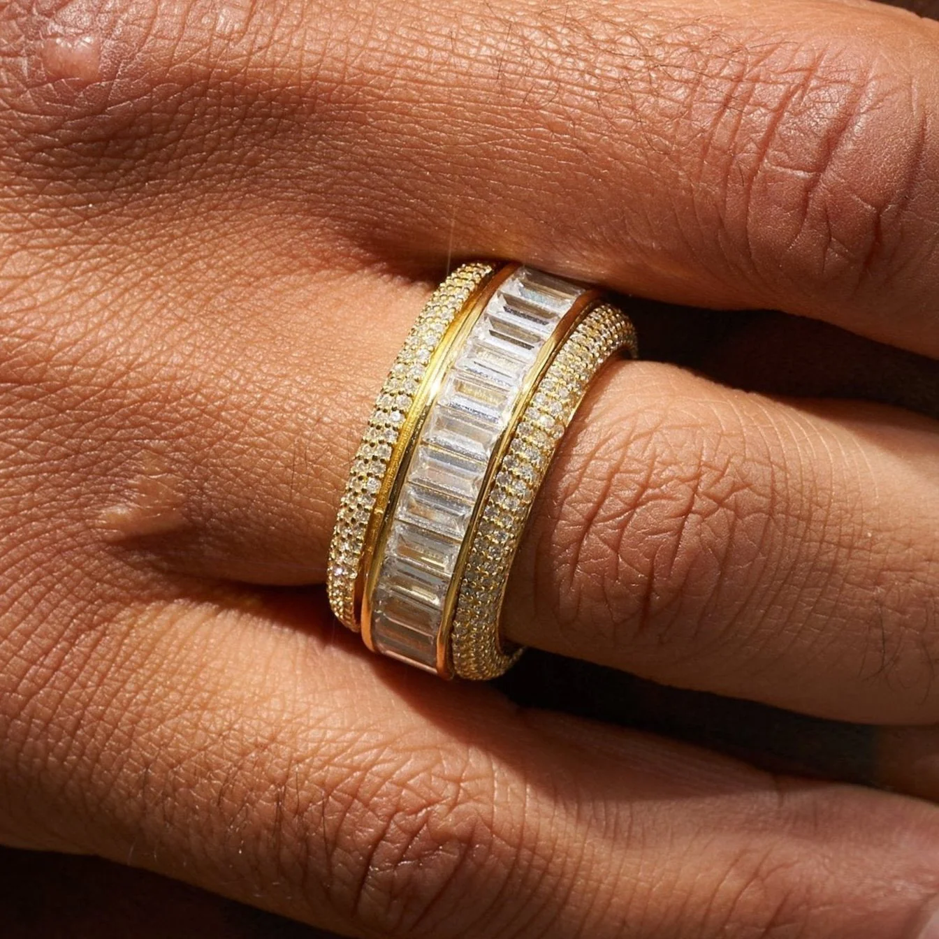 Iced Baguette Rotating Ring - Gold - Image 2