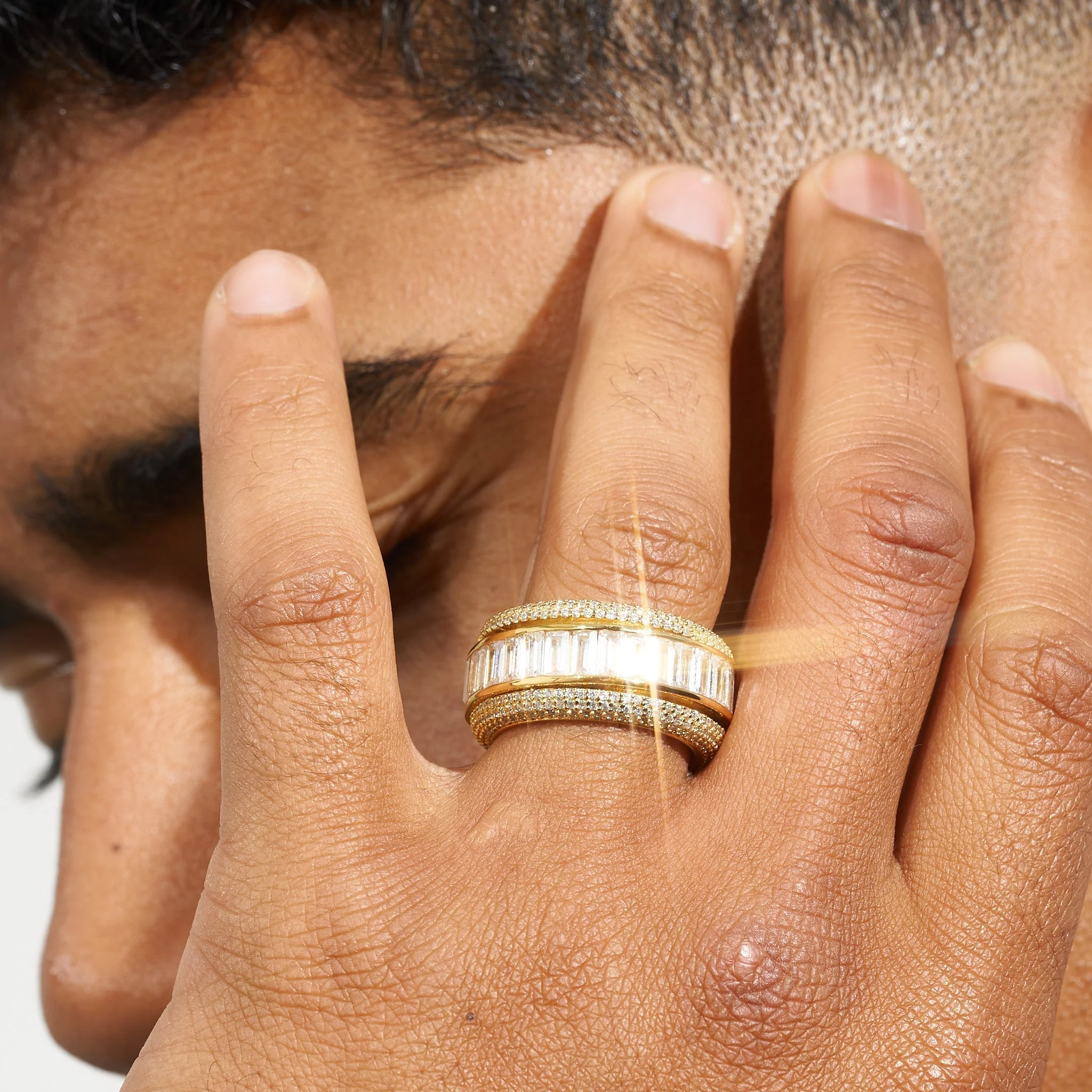 Iced Baguette Rotating Ring - Gold - Image 4