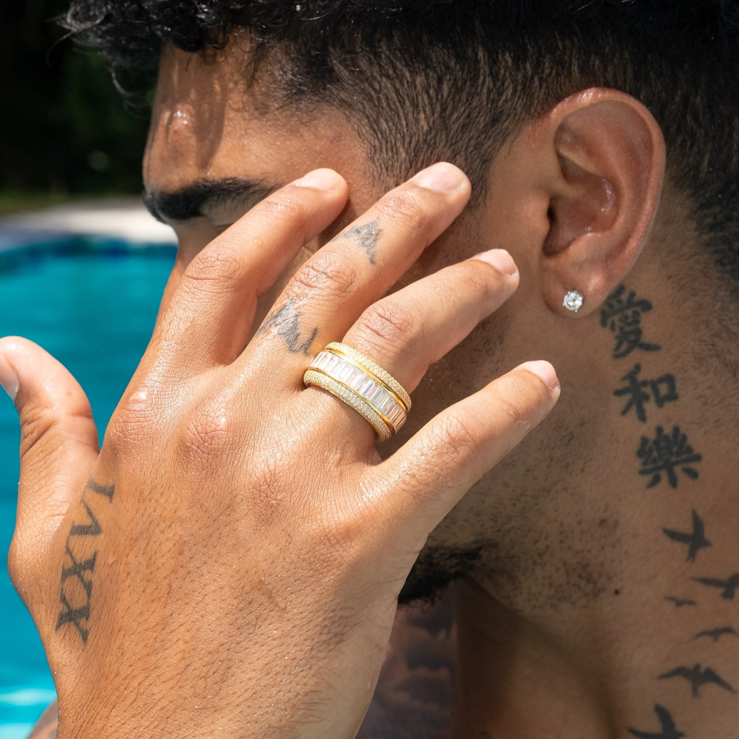 Iced Baguette Rotating Ring - Gold - Image 6