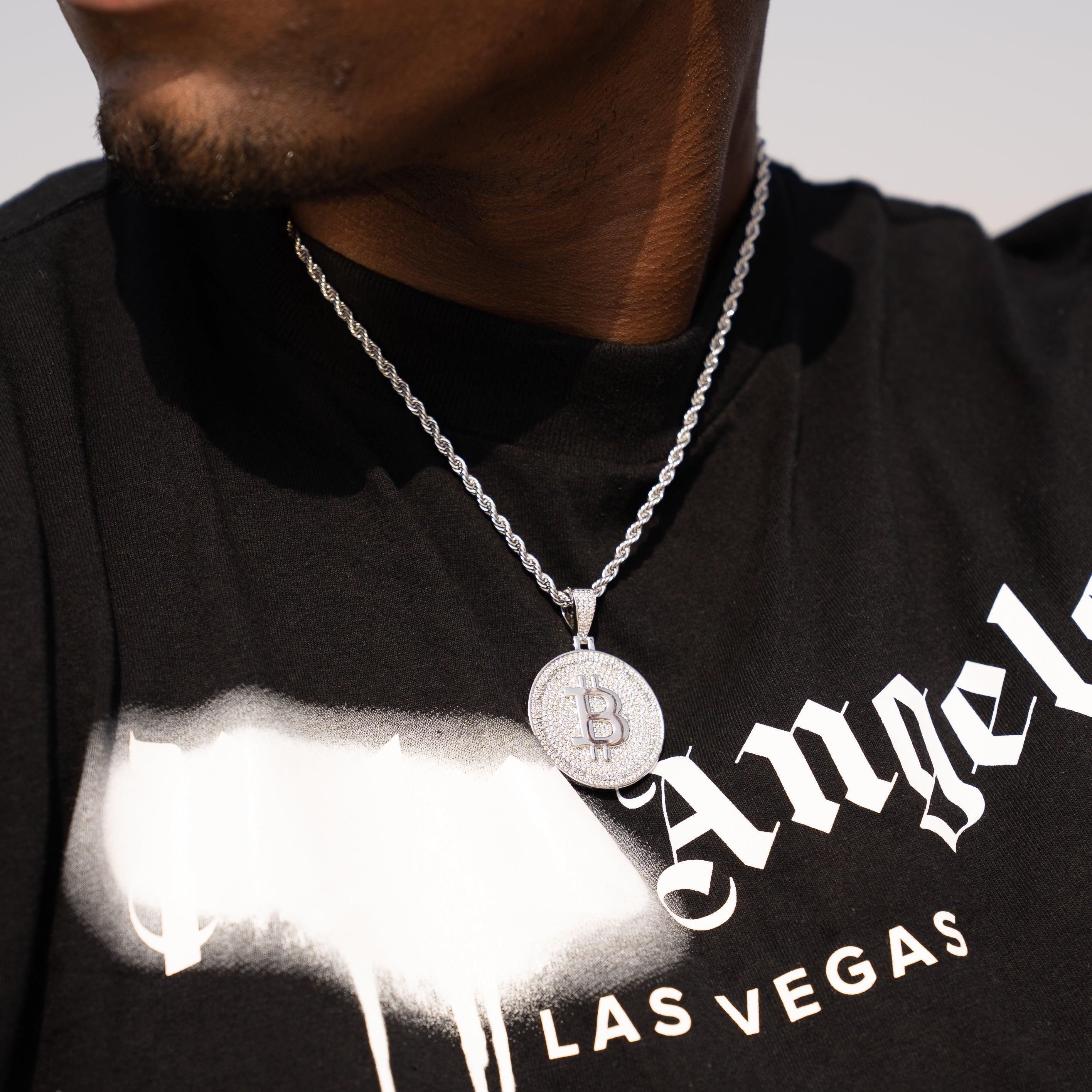 Iced Bitcoin Pendant - White Gold - Image 3