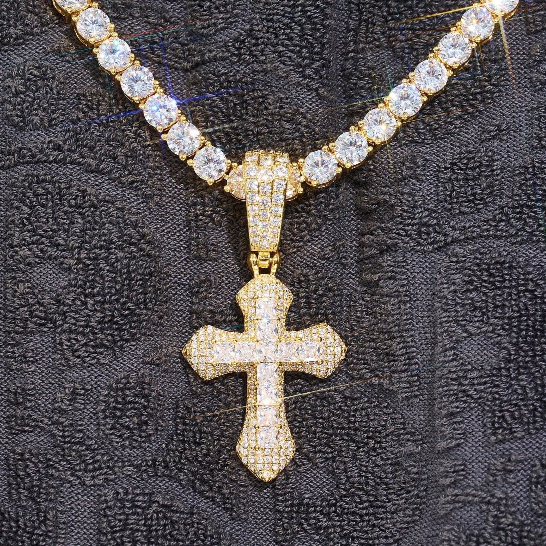 Iced Diamond Celtic Cross Pendant - Gold - Image 2