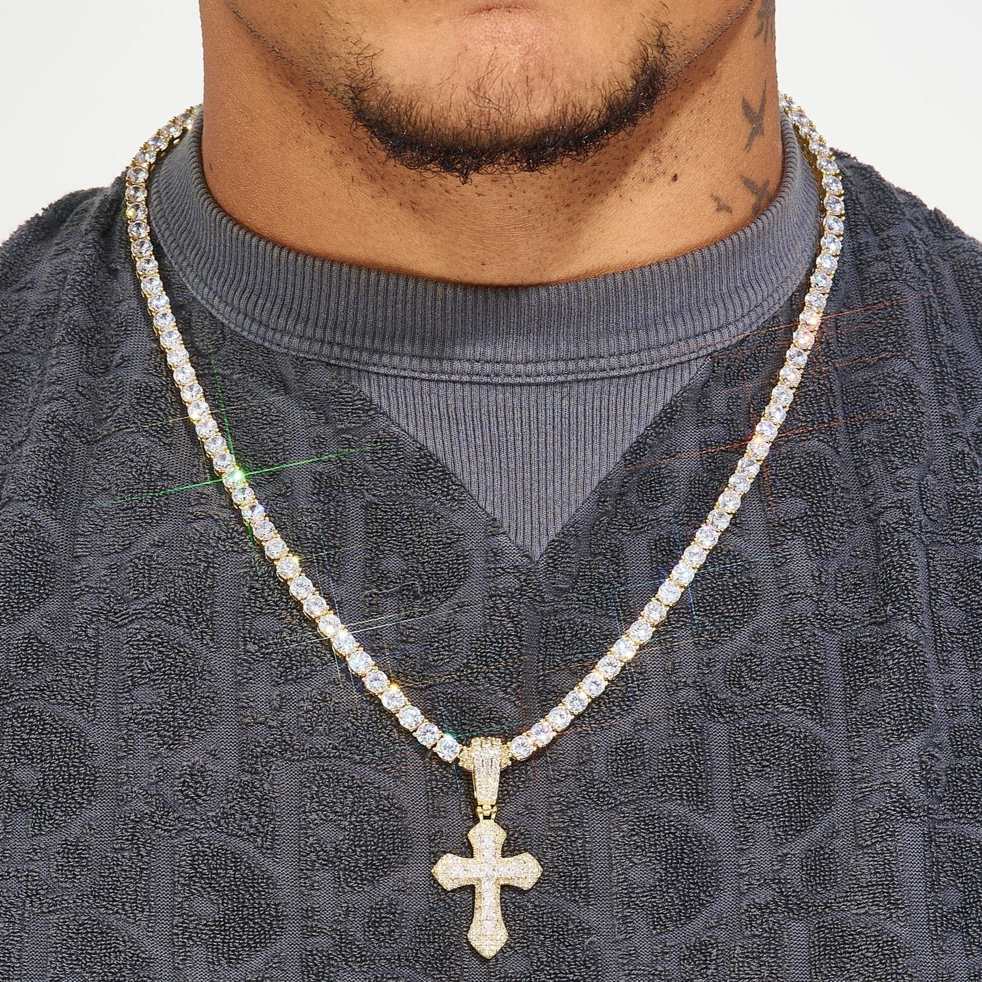 Iced Diamond Celtic Cross Pendant - Gold - Image 3