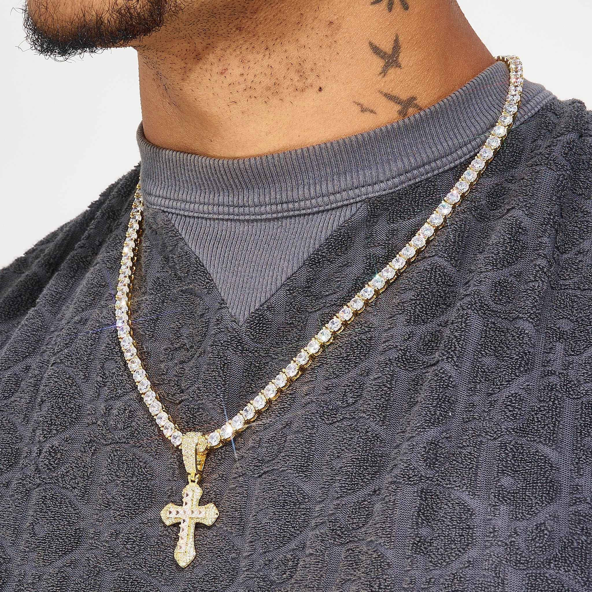 Iced Diamond Celtic Cross Pendant - Gold - Image 4