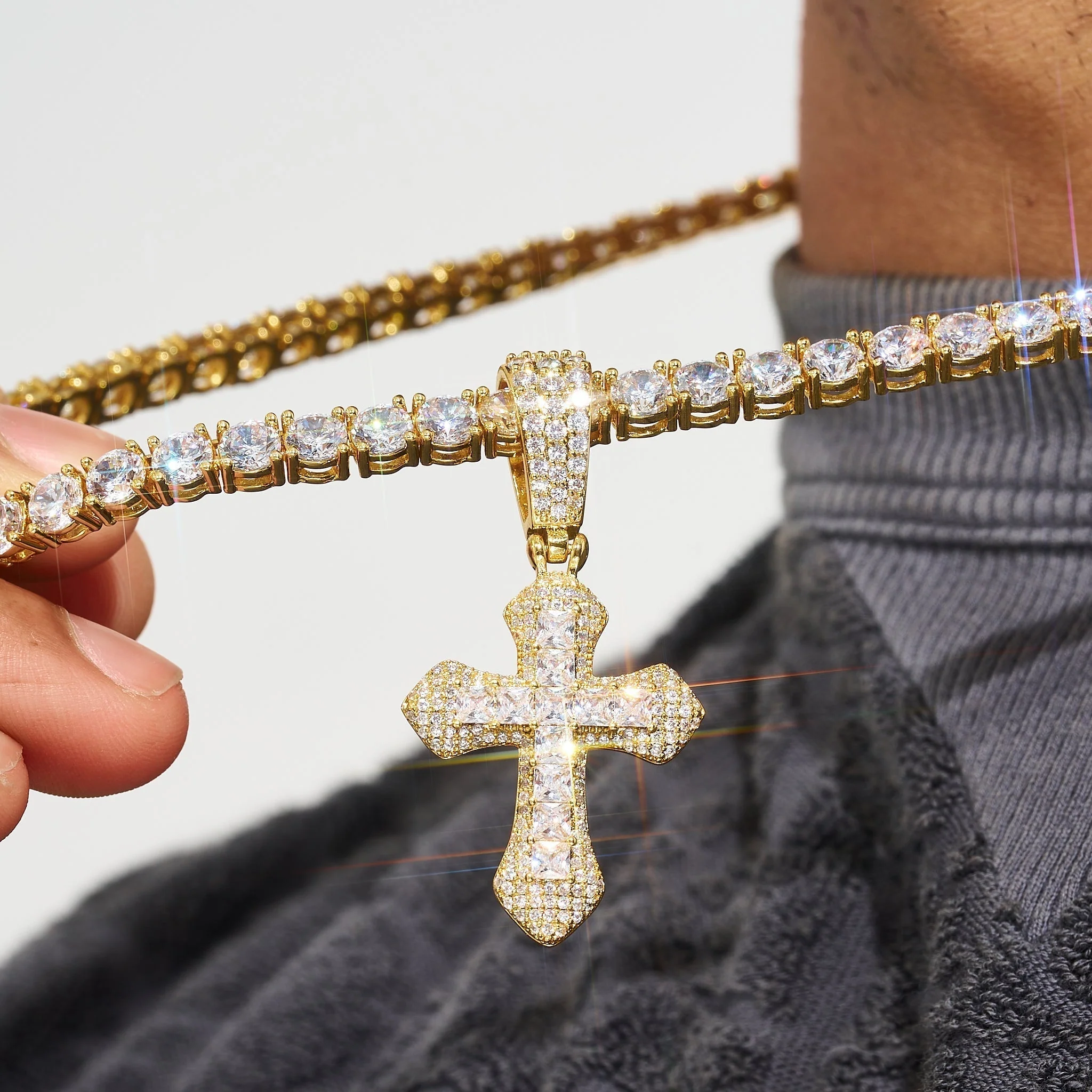 Iced Diamond Celtic Cross Pendant - Gold - Image 5