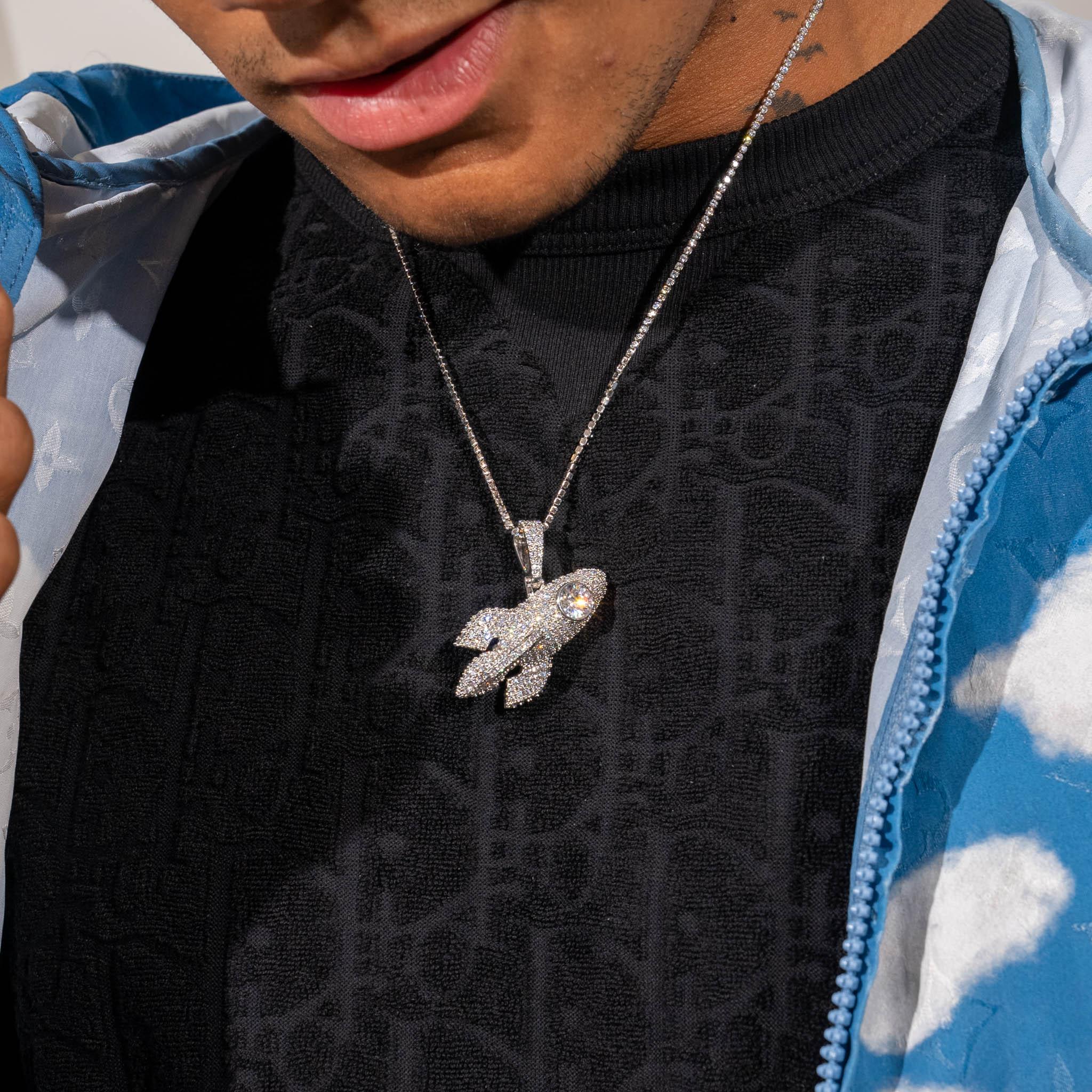 Iced Rocket Pendant - White Gold - Image 3