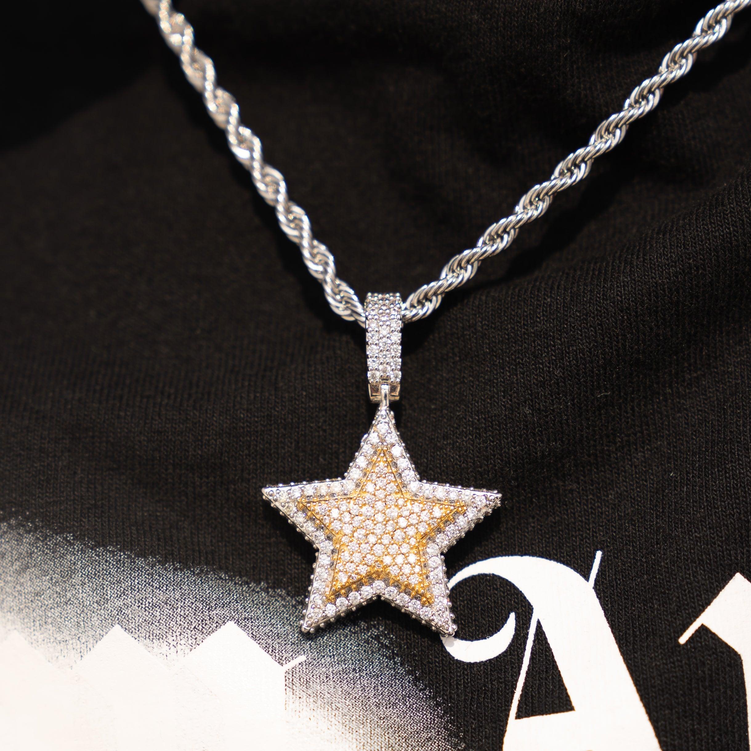 Iced Star Pendant - White Gold