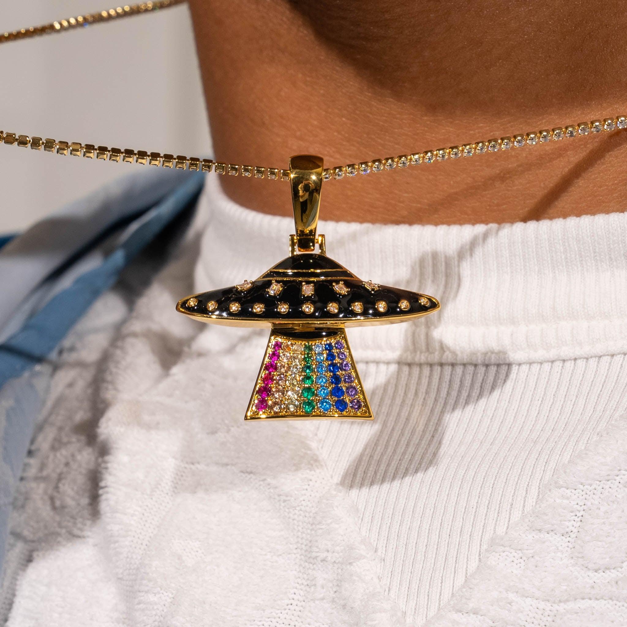 Iced UFO Pendant - Gold - Image 2
